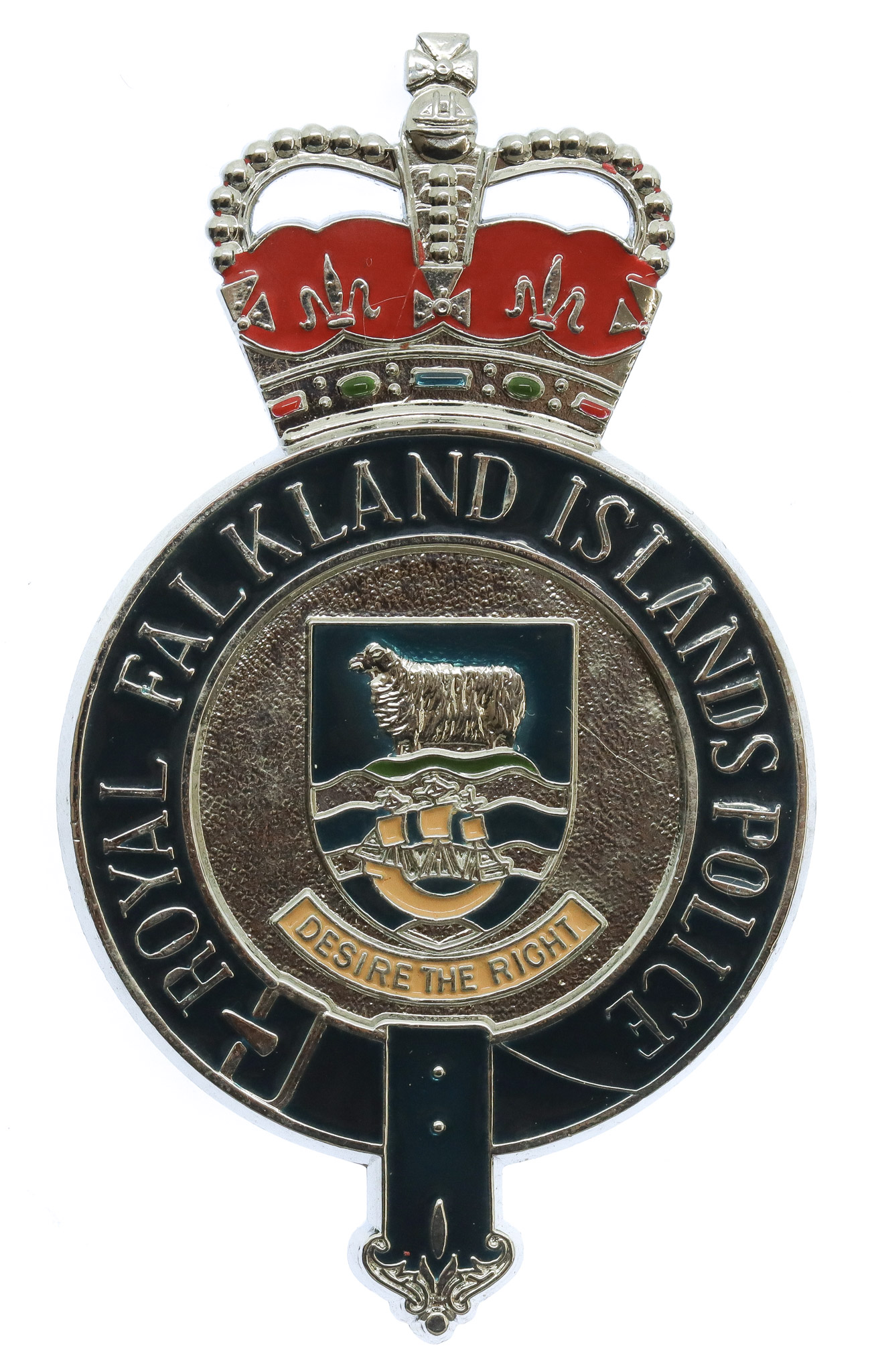 Royal Falkland Islands Police Enamelled Cap Badge - Queen's Crown