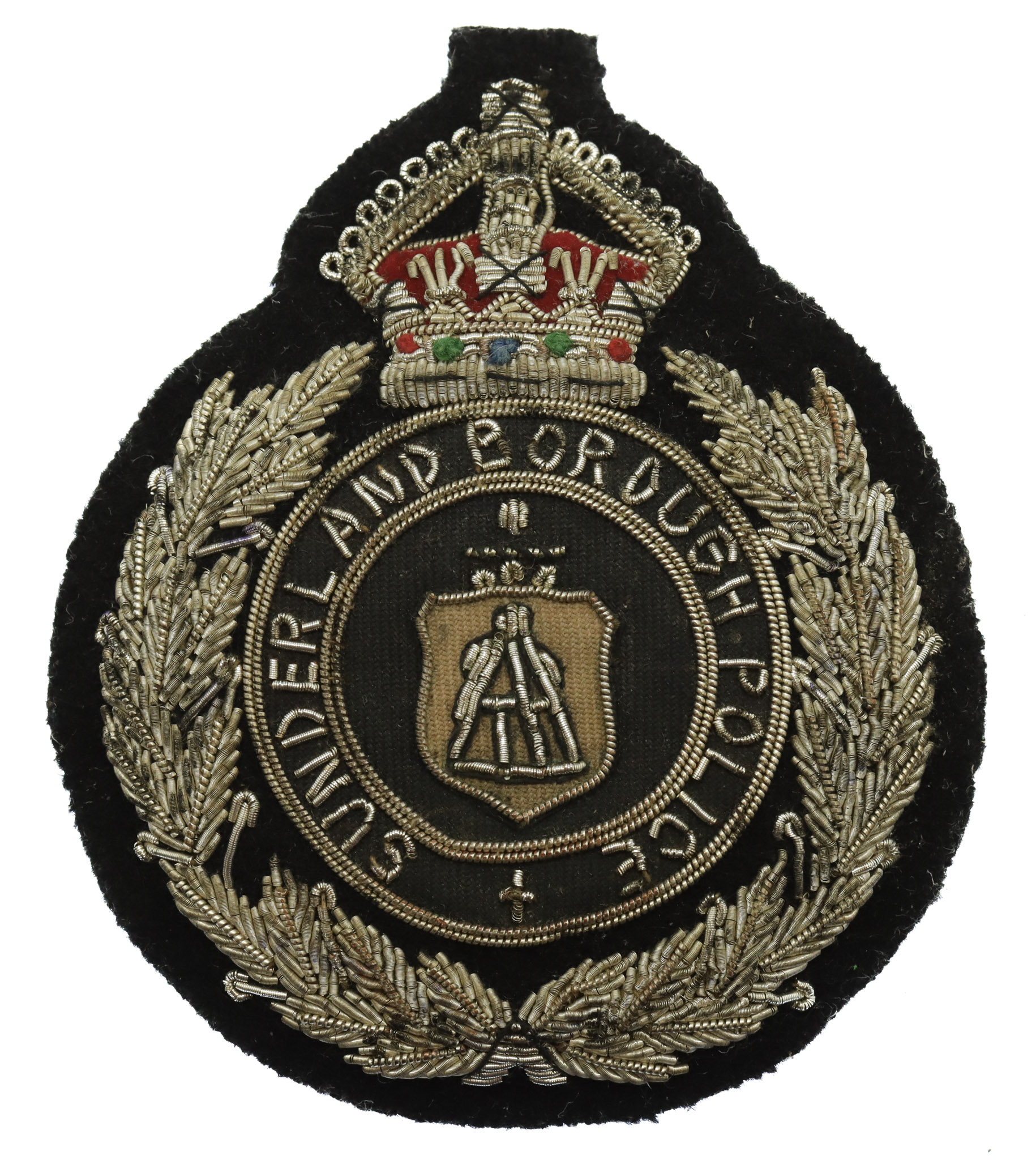 Sunderland Borough Police Large Bullion Cap Badge - King's Crown