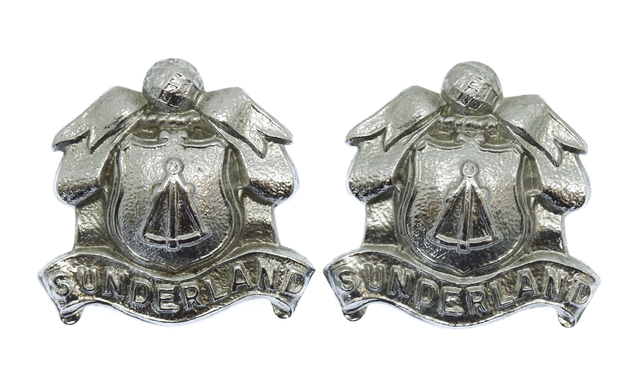 Pair of Sunderland Borough Police Chrome Collar Badges