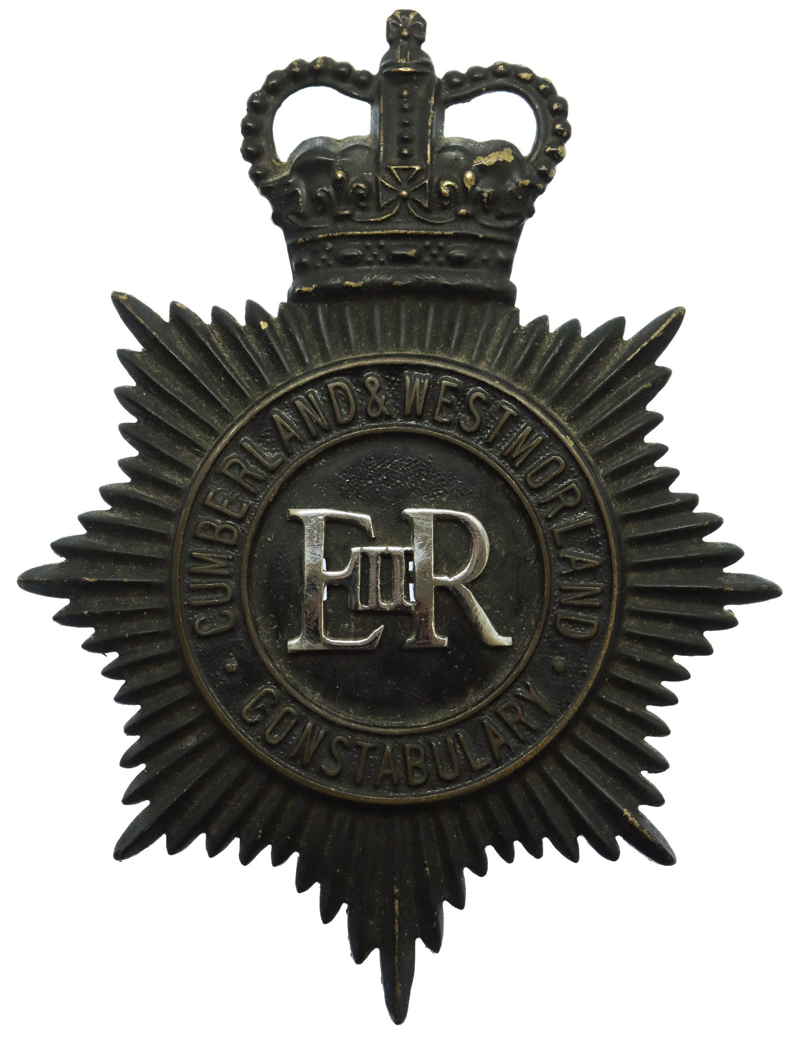 Cumberland & Westmorland Constabulary Night Helmet Plate - Queen's Crown