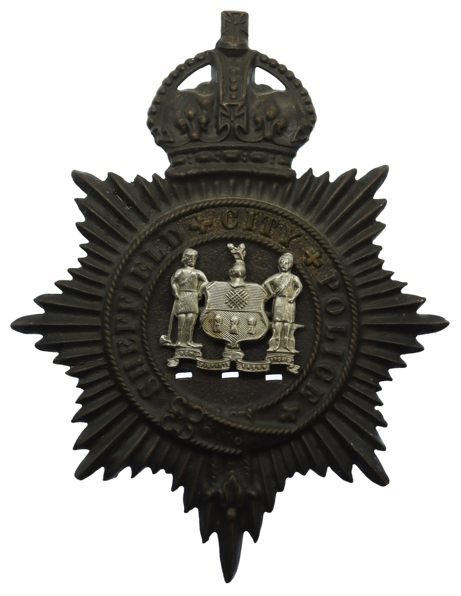 Sheffield City Police Night Helmet Plate - King's Crown 