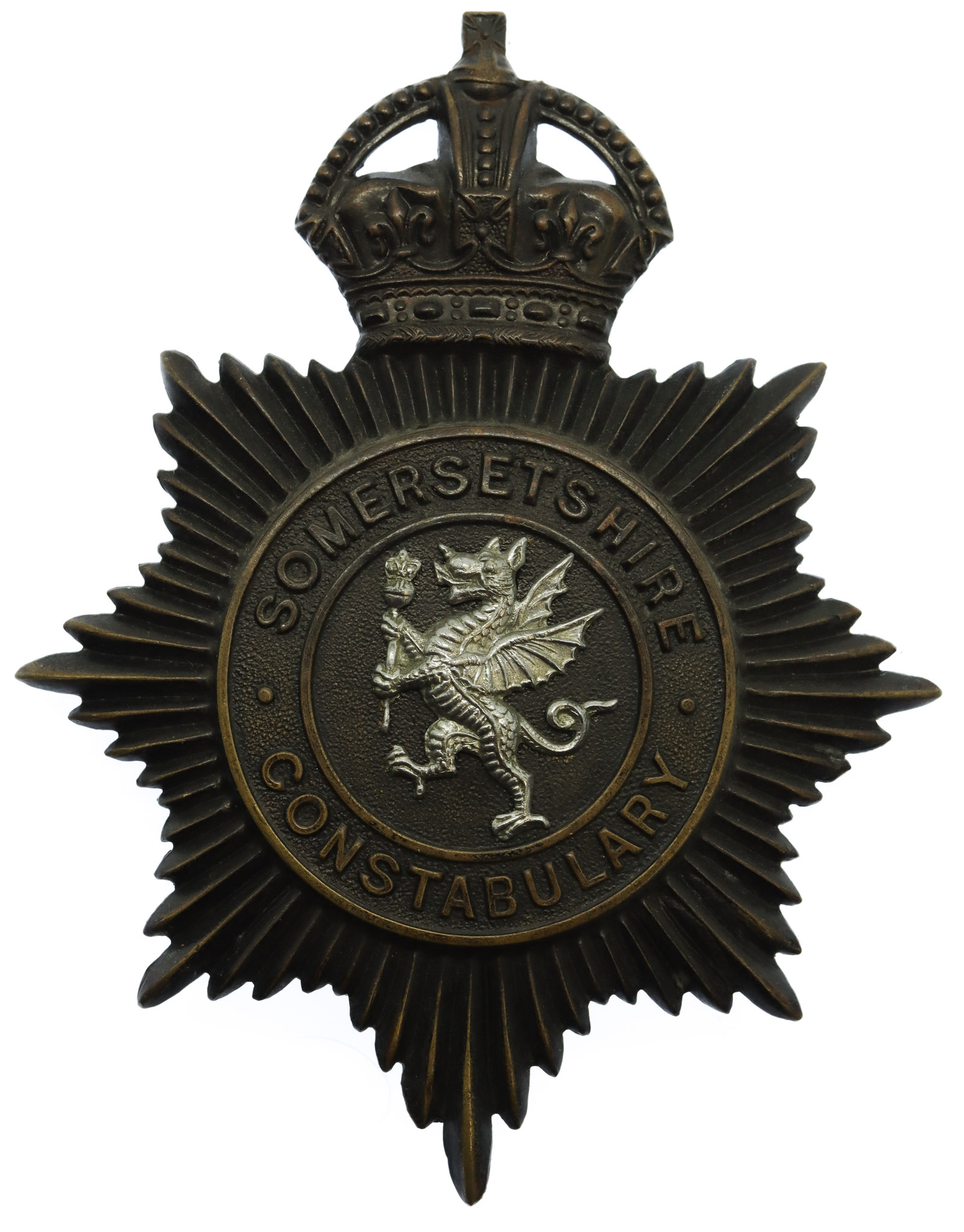 Somersetshire Constabulary Night Helmet Plate - King's Crown