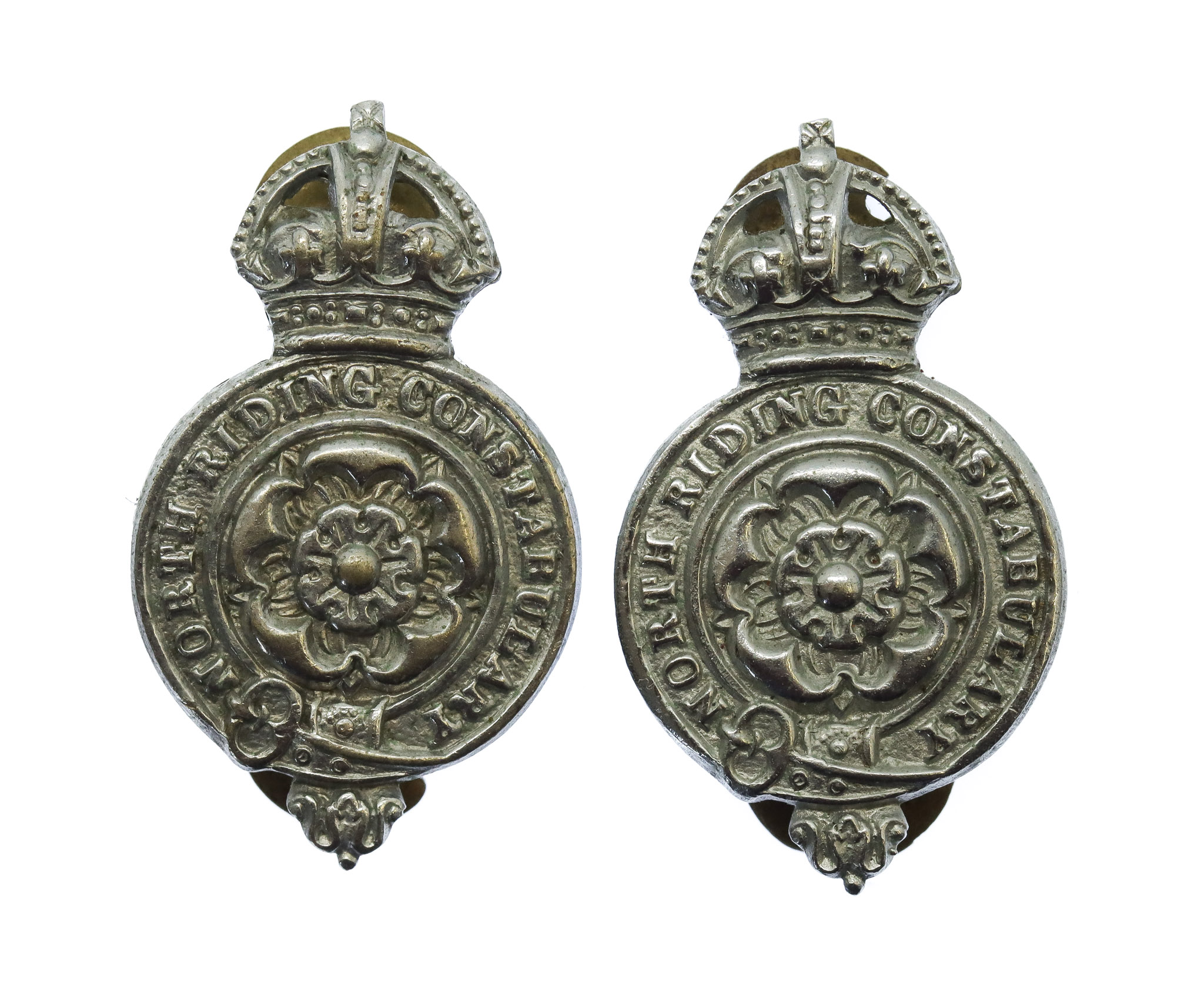 Pair of North Riding Constabulary Collar Badge - King's Crown