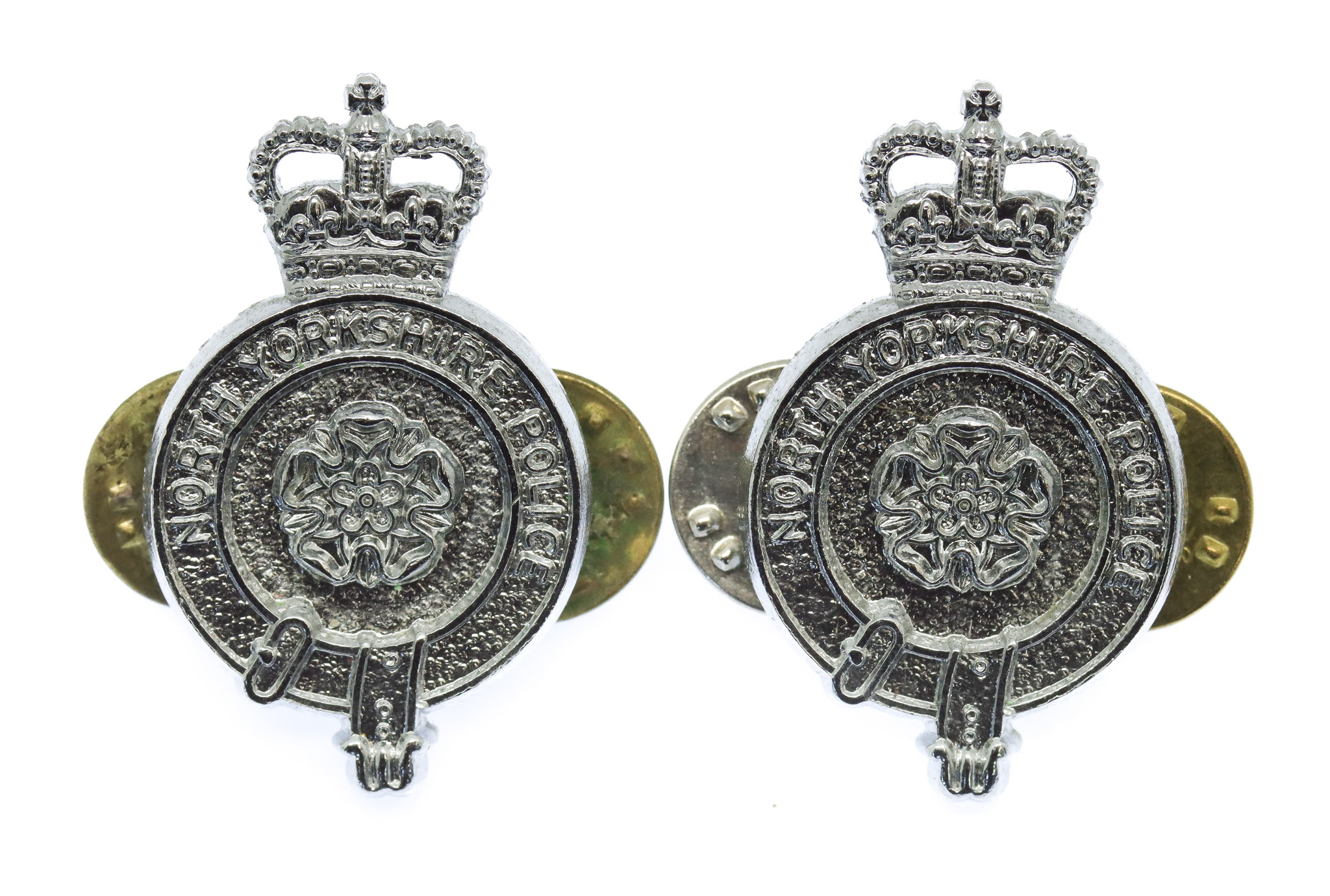 Pair of North Yorkshire Police Collar Badges - Queen's Crown