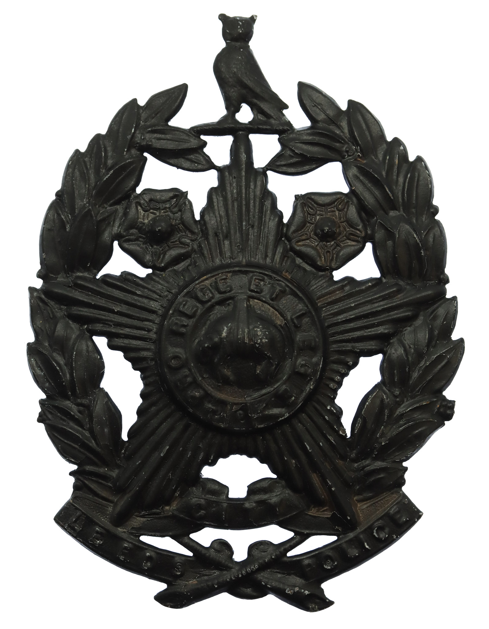 Leeds City Police Blackened Brass Helmet Plate