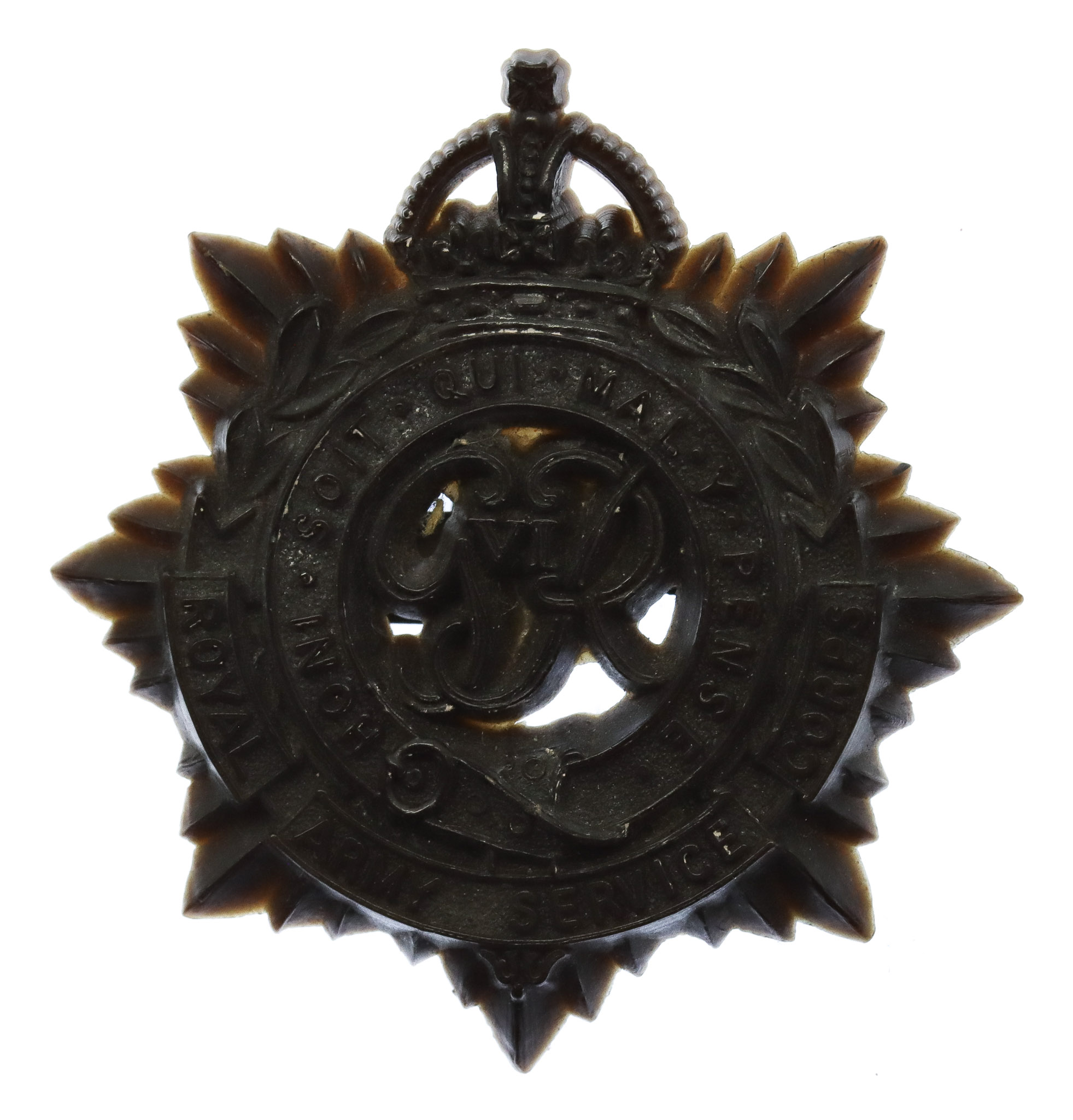Royal Army Service Corps (R.A.S.C.) WW2 Plastic Economy Cap Badge