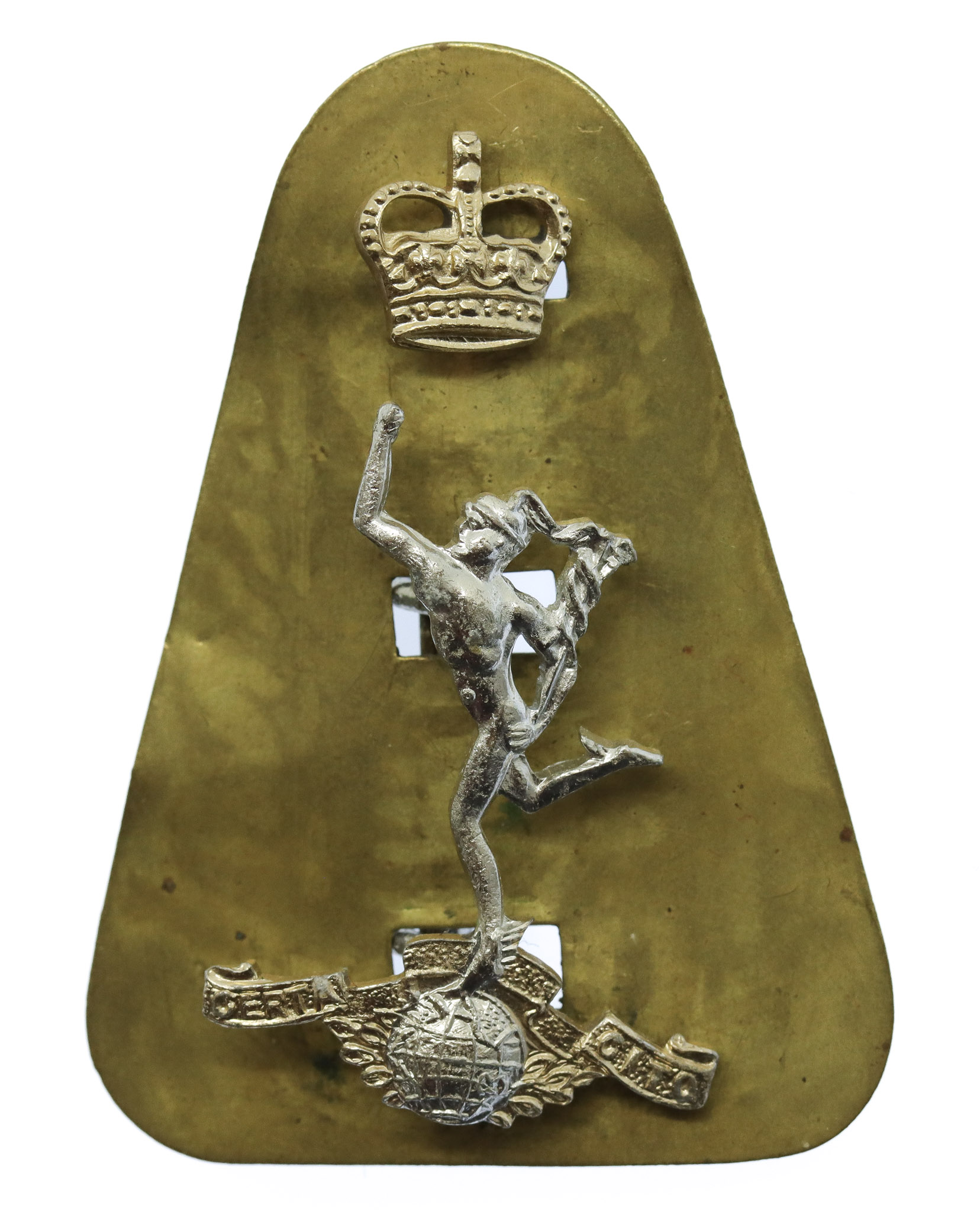 Royal Corps of Signals Anodised (Staybrite) Cap Badge - Queen's Crown 