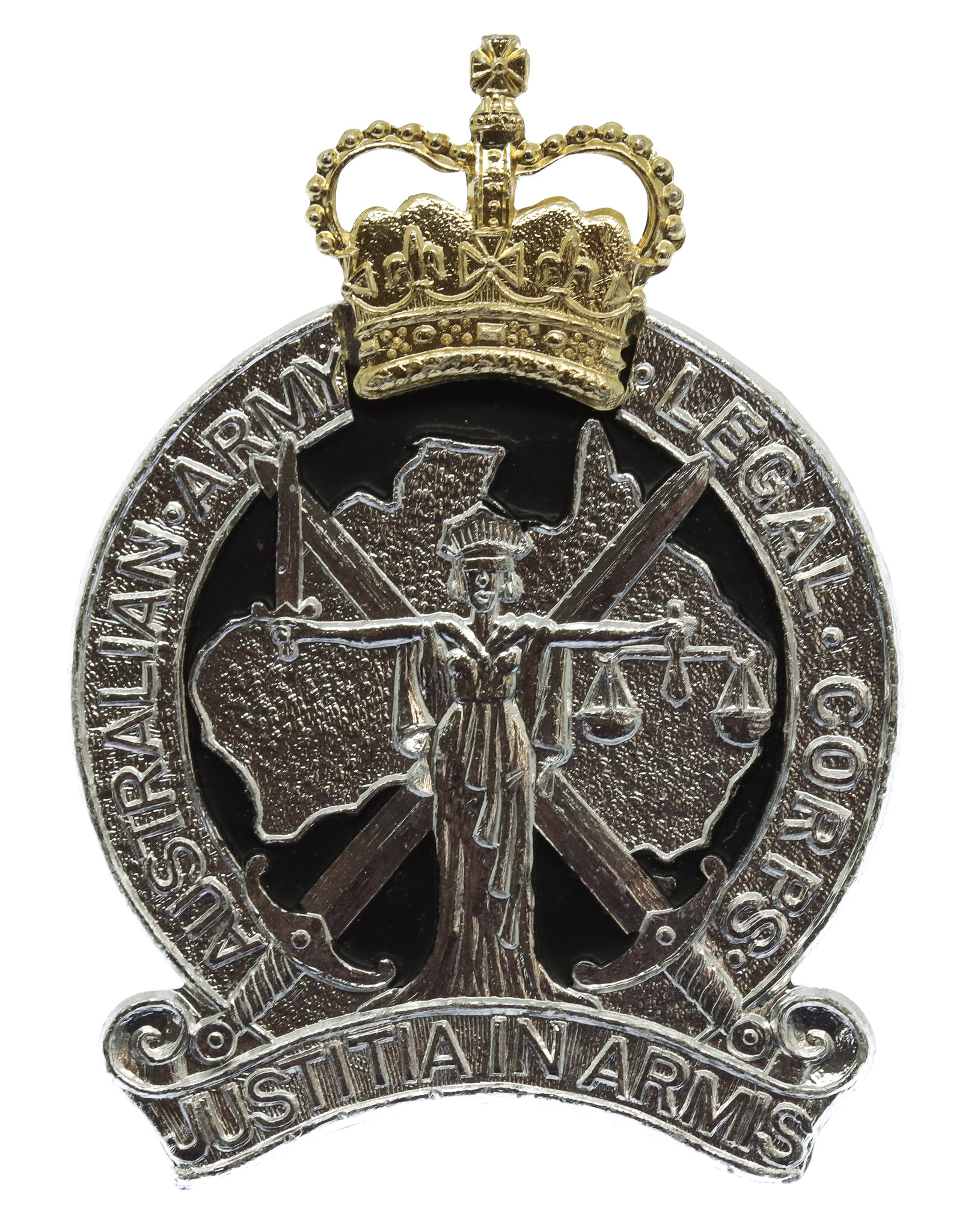 Australian Army Legal Corps Anodised (Staybrite) Hat Badge - Queen's Crown