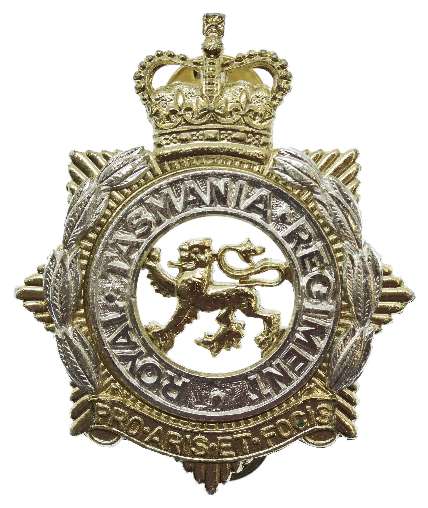 Australian Royal Tasmanian Regiment Anodised (Staybrite) Hat Badge - Queen's Crown