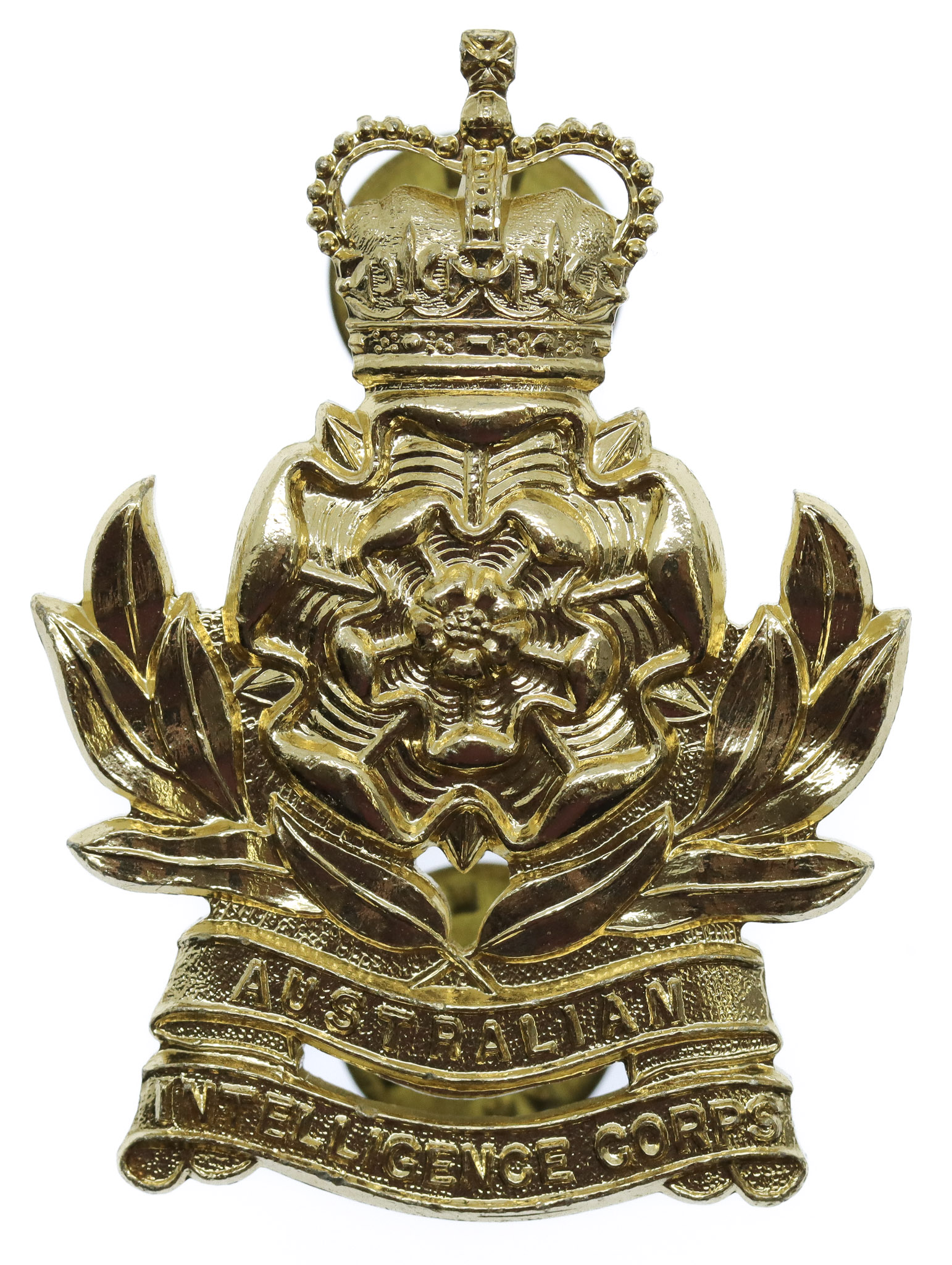 Australian Intelligence Corps Anodised (Staybrite) Hat Badge - Queen's Crown