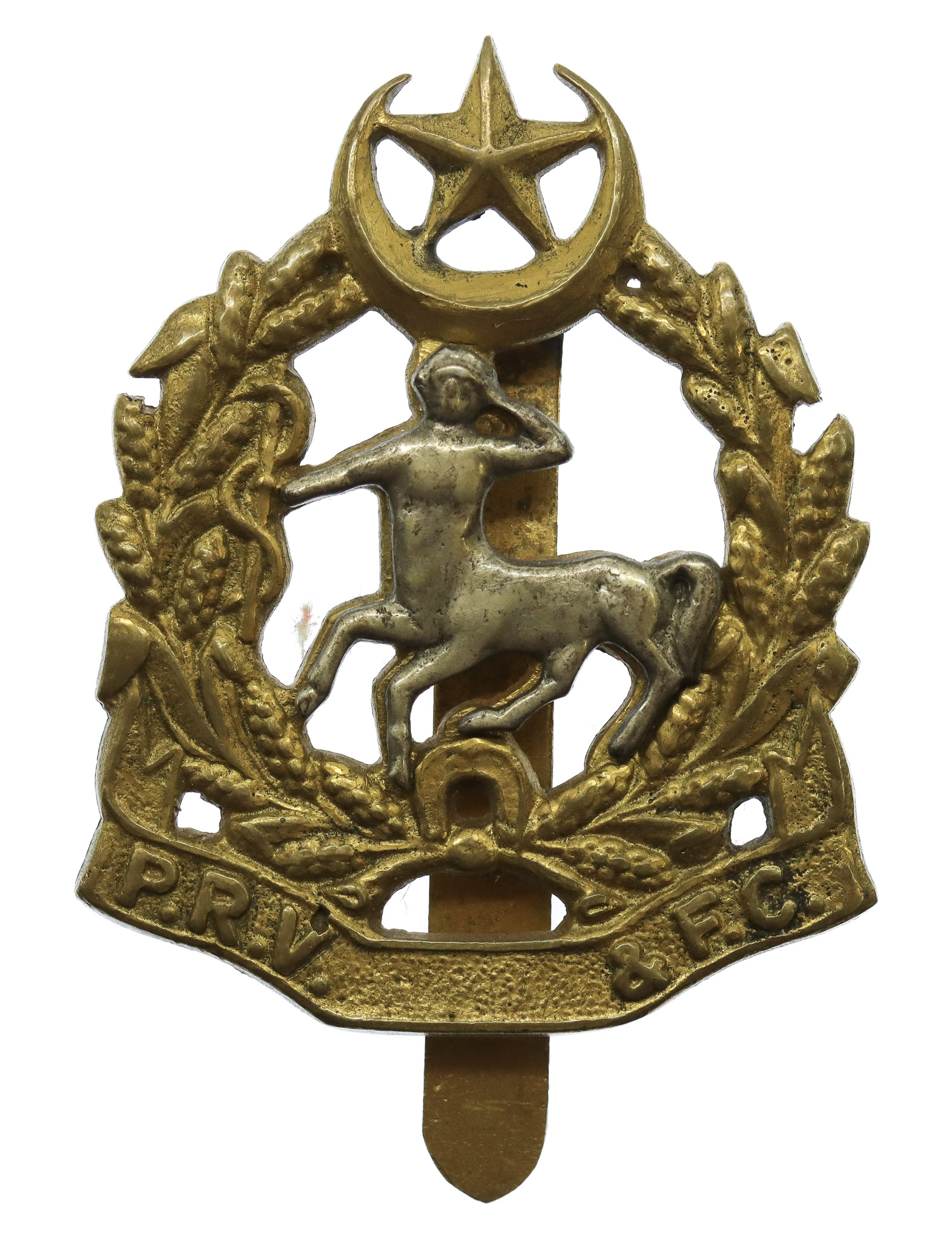 Pakistan Army Remount Veterinary & Farm Corps (P.R.V. & F.C.) Cap Badge (c.1947-56)