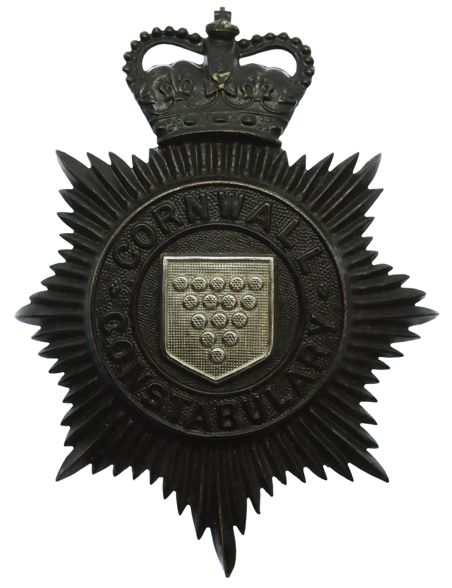 Cornwall Constabulary Night Helmet Plate - Queen's Crown