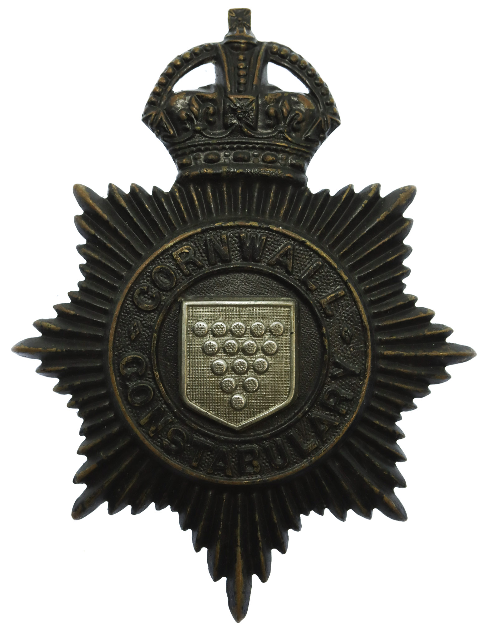 Cornwall Constabulary Night Helmet Plate - King's Crown (2nd version)
