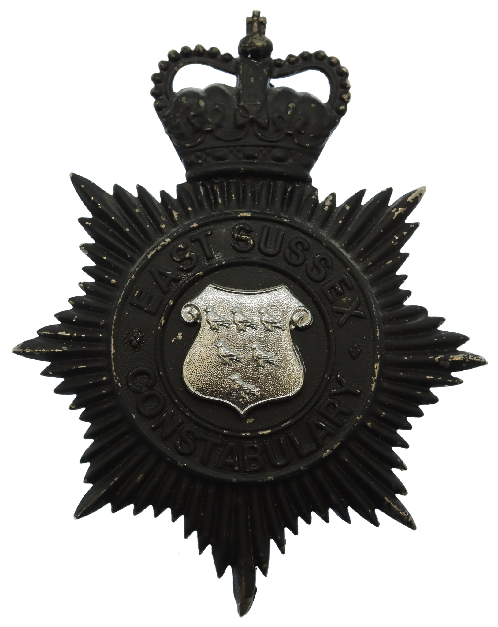 East Sussex Constabulary Night Helmet Plate - Queen's Crown