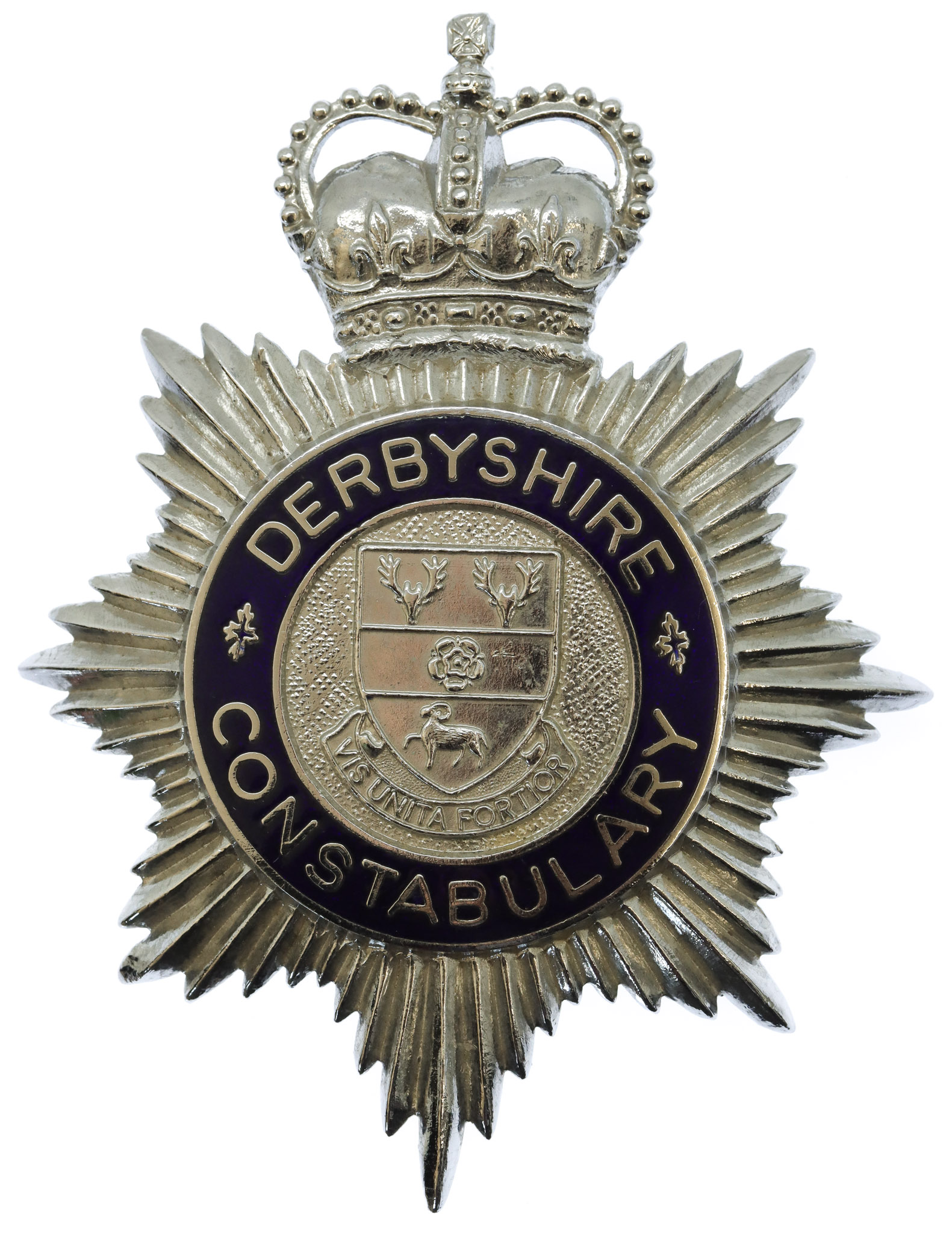 Derbyshire Constabulary Enamelled Hemet Plate - Queen's Crown