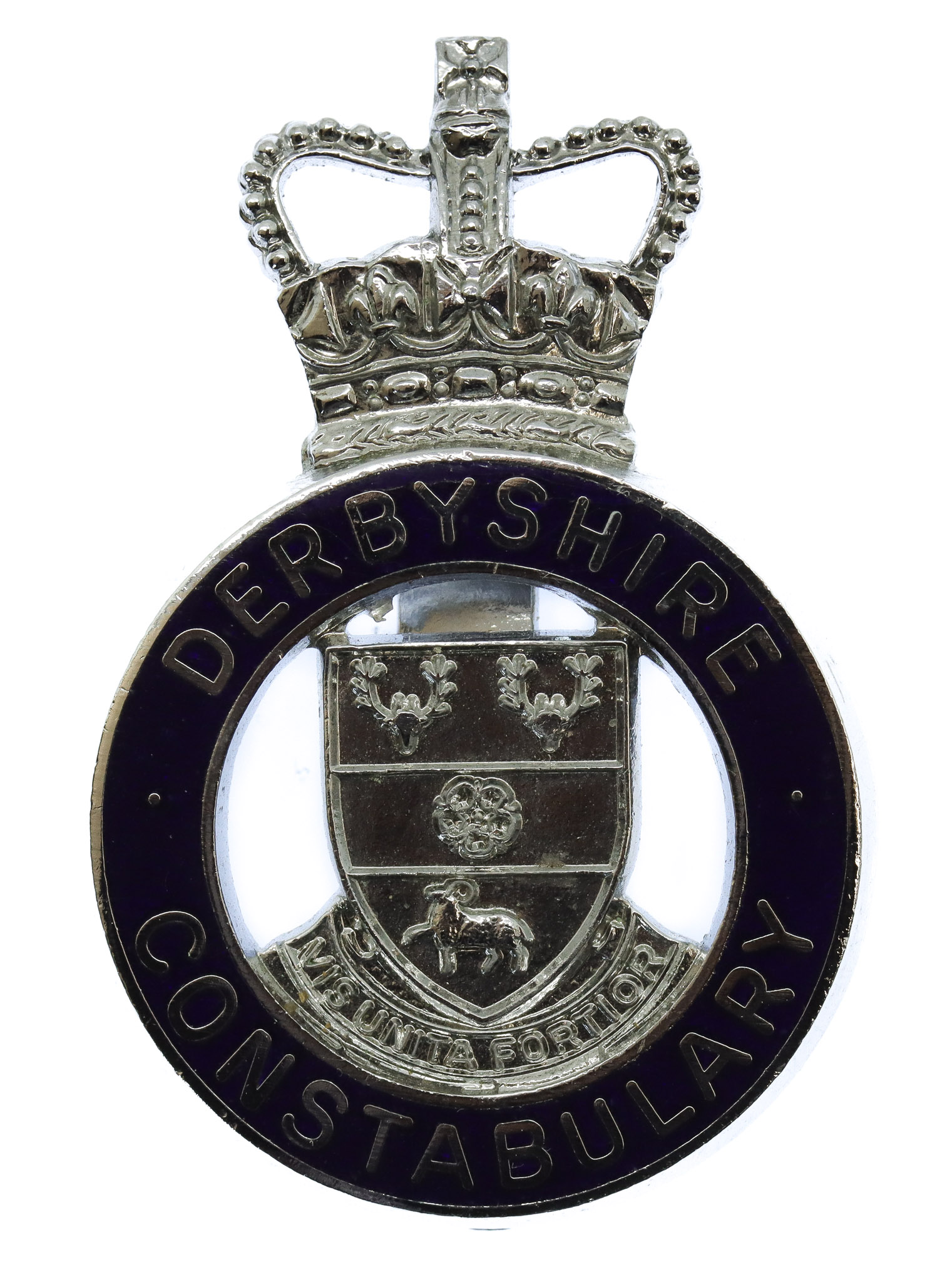 Derbyshire Constabulary Enamelled Cap Badge - Queen's Crown
