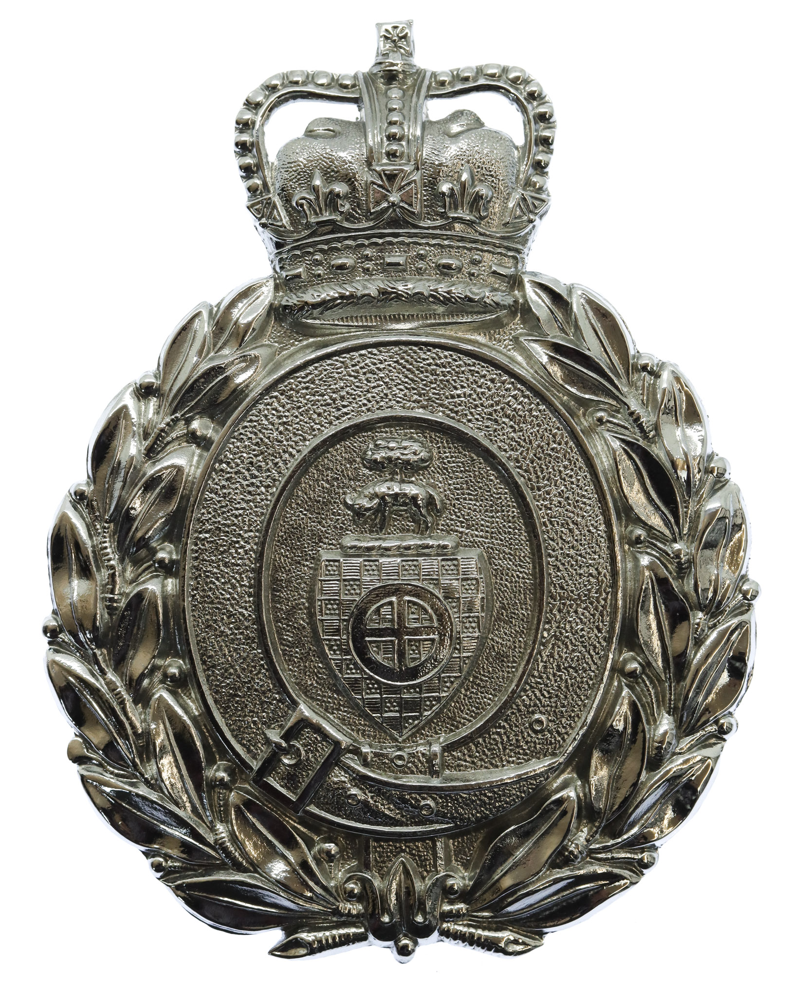 Dewsbury Borough Police Wreath Helmet Plate - Queen's Crown