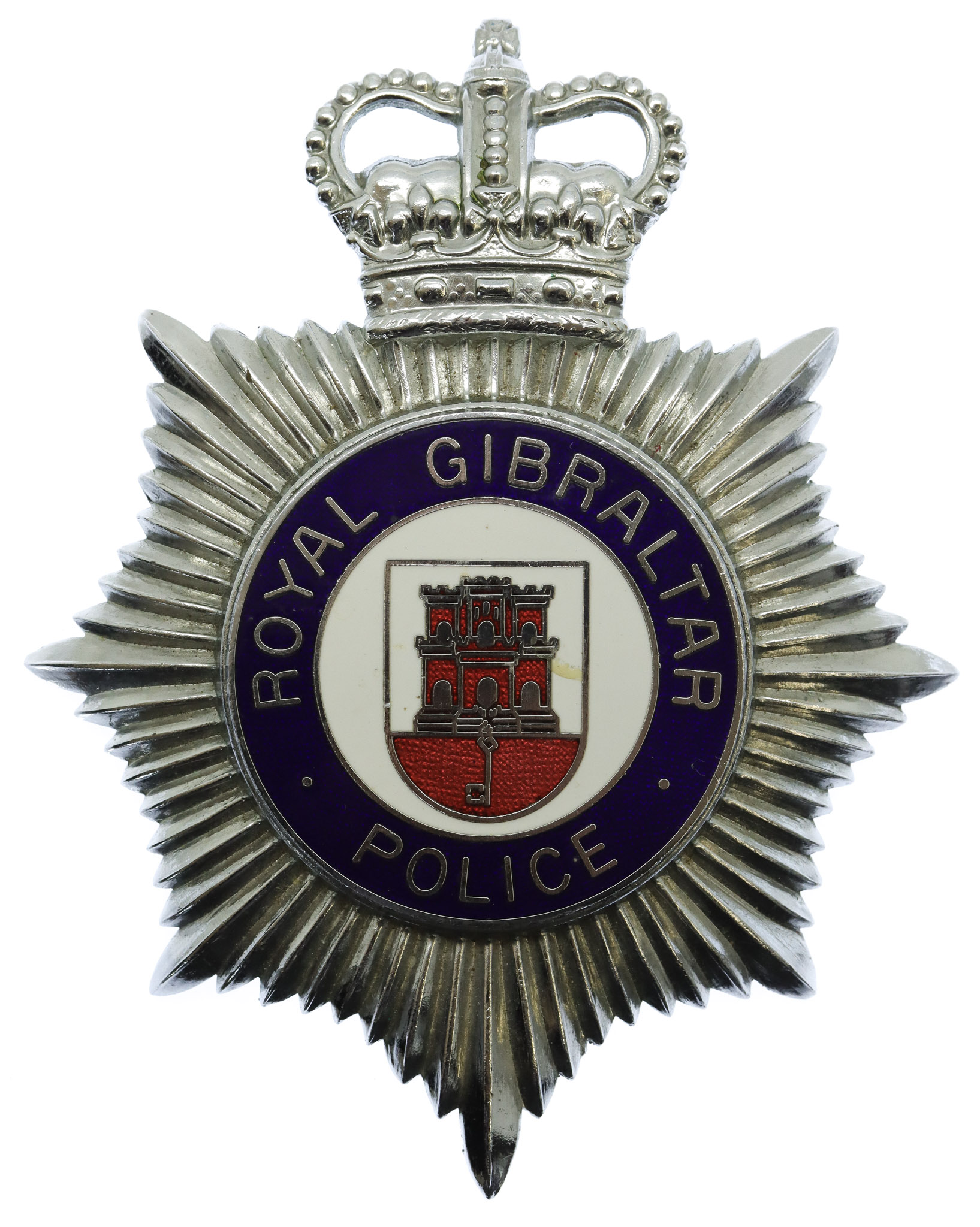 Royal Gibraltar Police Enamelled Helmet Plate - Queen's Crown