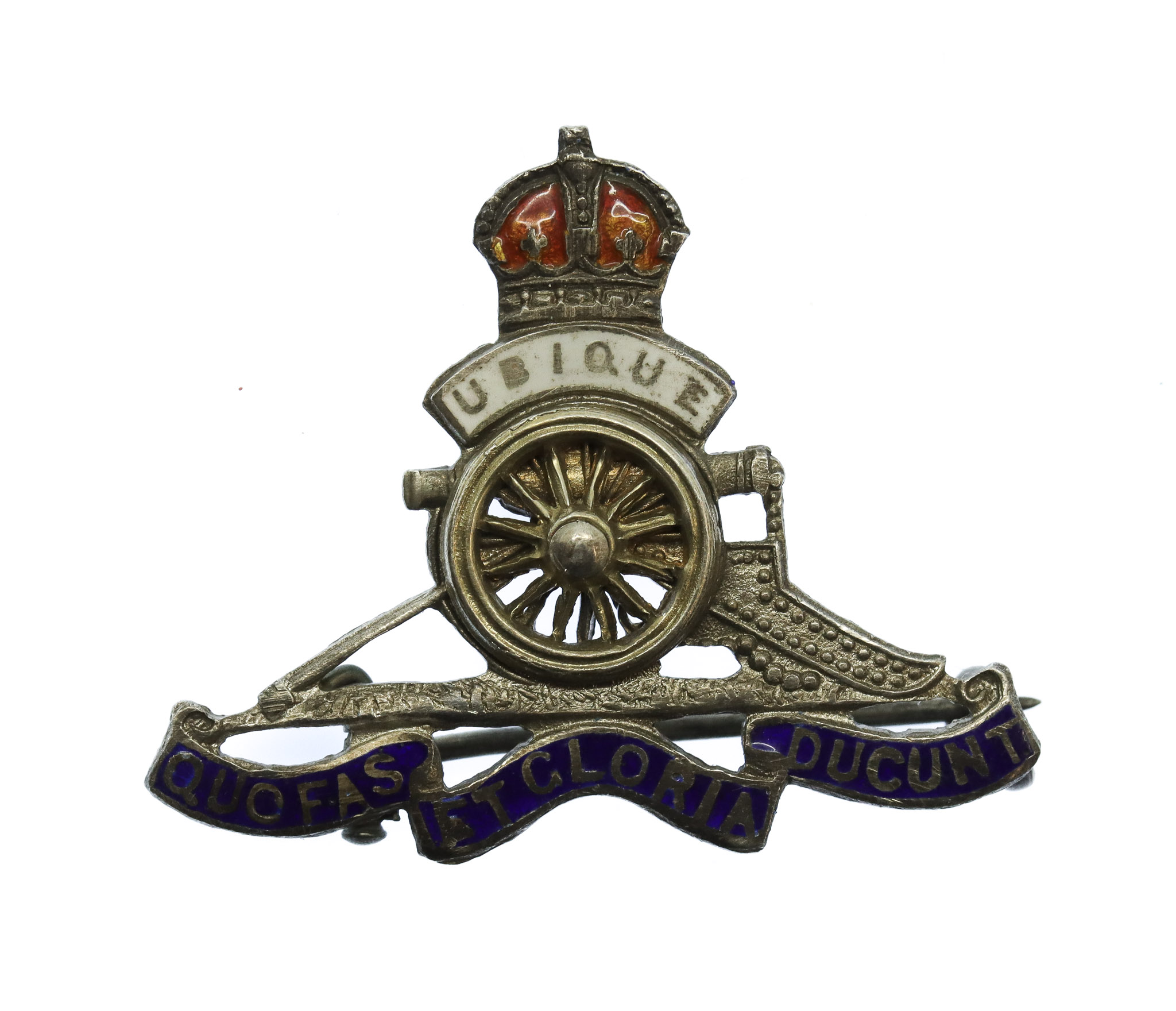 Royal Artillery Silver & Enamel Sweetheart Brooch - King's Crown (Revolving Wheel)
