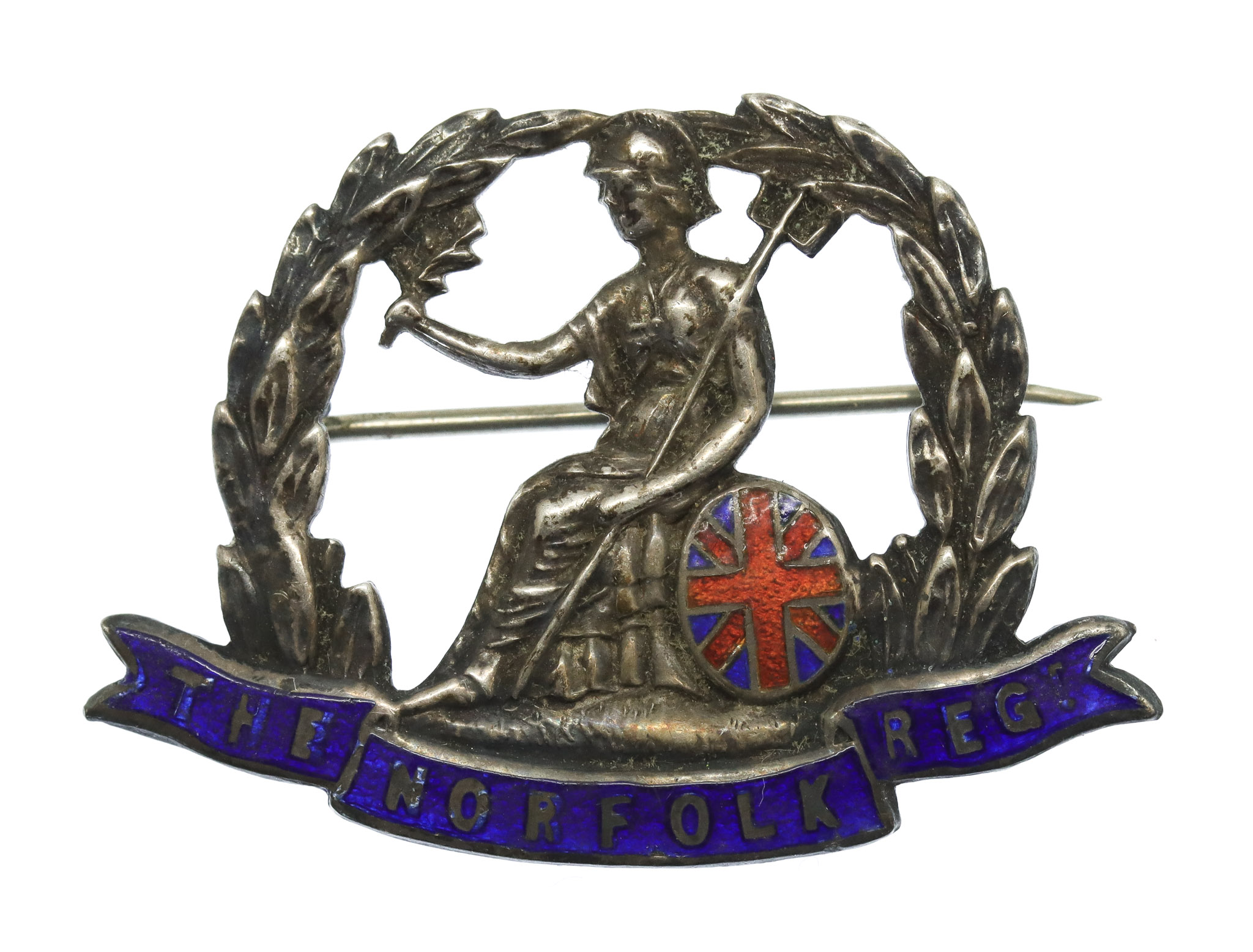Norfolk Regiment Sterling Silver & Enamel Sweetheart Brooch