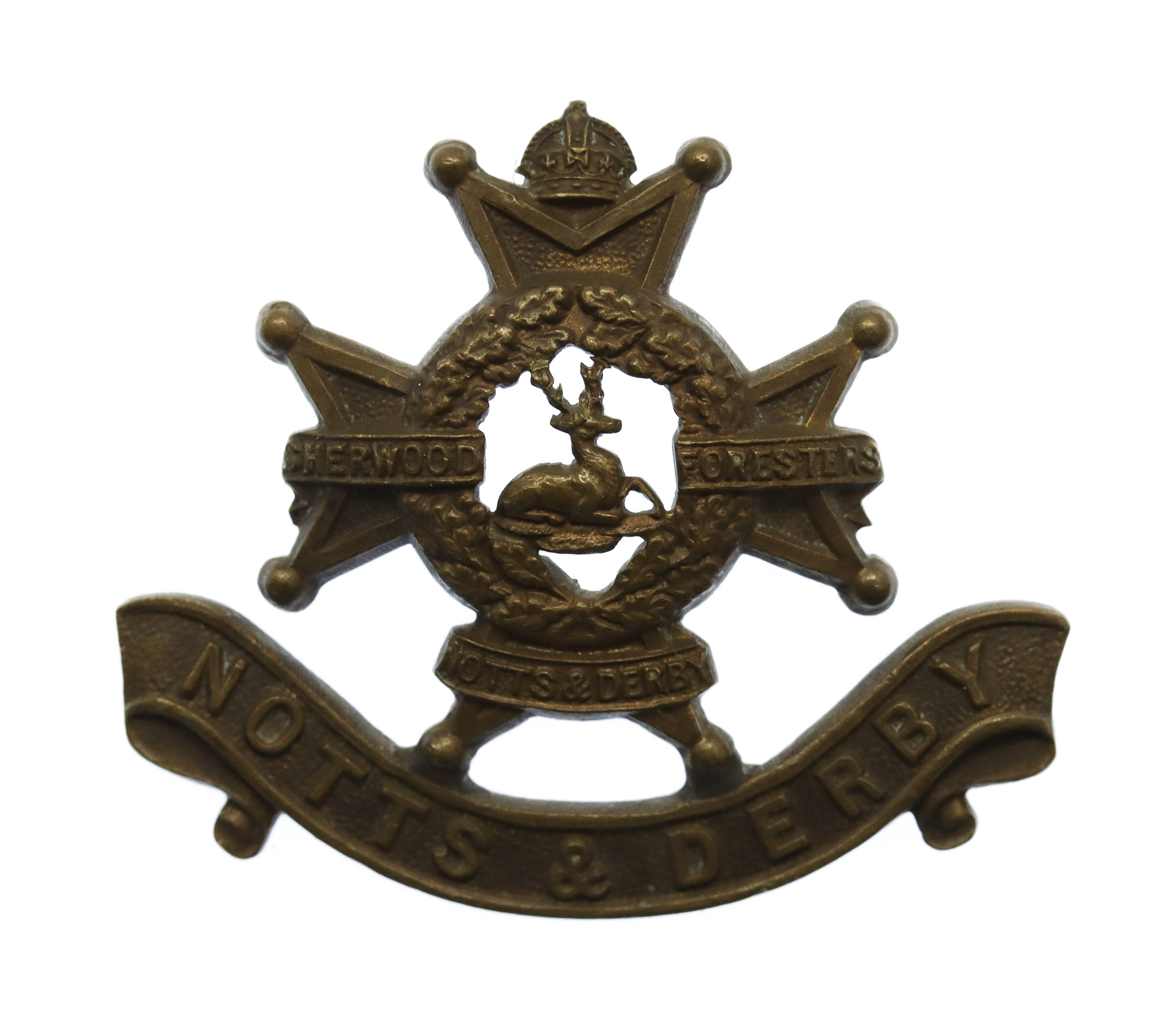 Notts & Derby Regiment (Sherwood Foresters) Officer's Service Dress Collar Badge - King's Crown