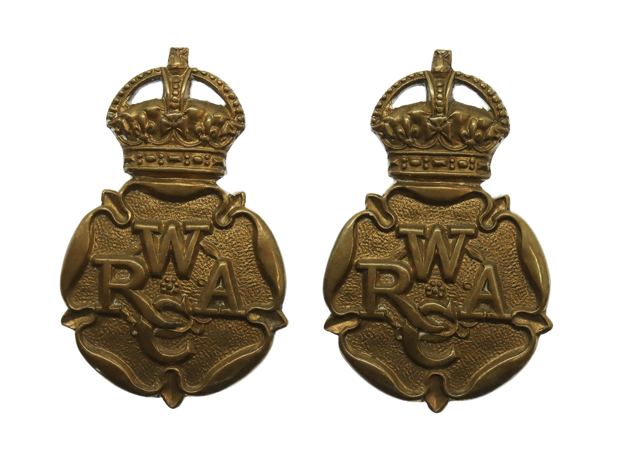 Pair of Women's Royal Army Corps (W.R.A.C.) Collar Badges - King's Crown