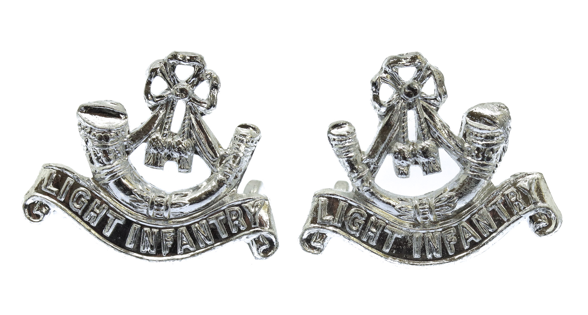 Pair of Light Infantry Anodised (Staybrite) Shoulder Titles