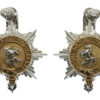 Pair of Queen's Regiment Officer's Gilt & Chrome Collar Badges
