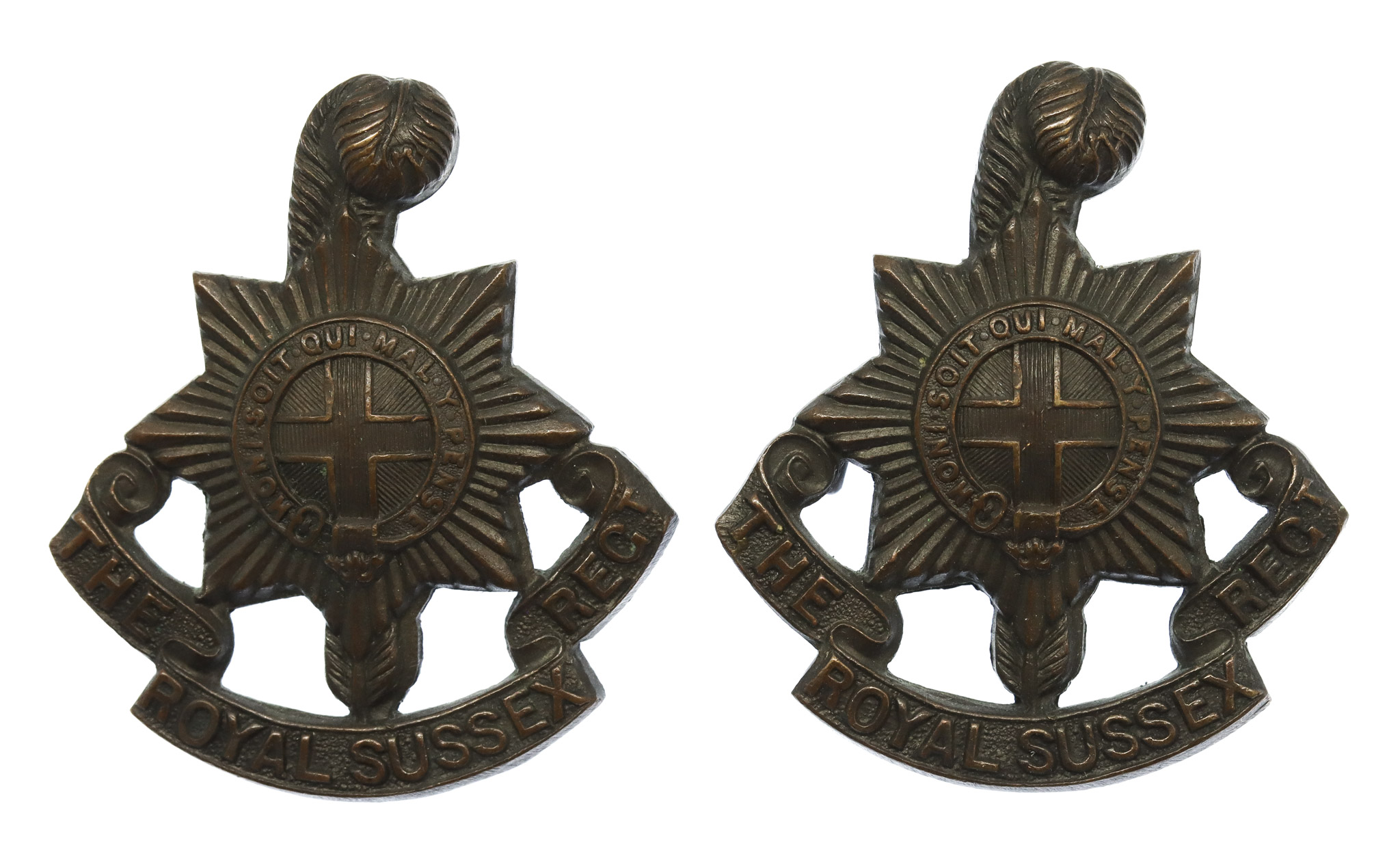 Pair of Royal Sussex Regiment Officer's Service Dress Collar Badges