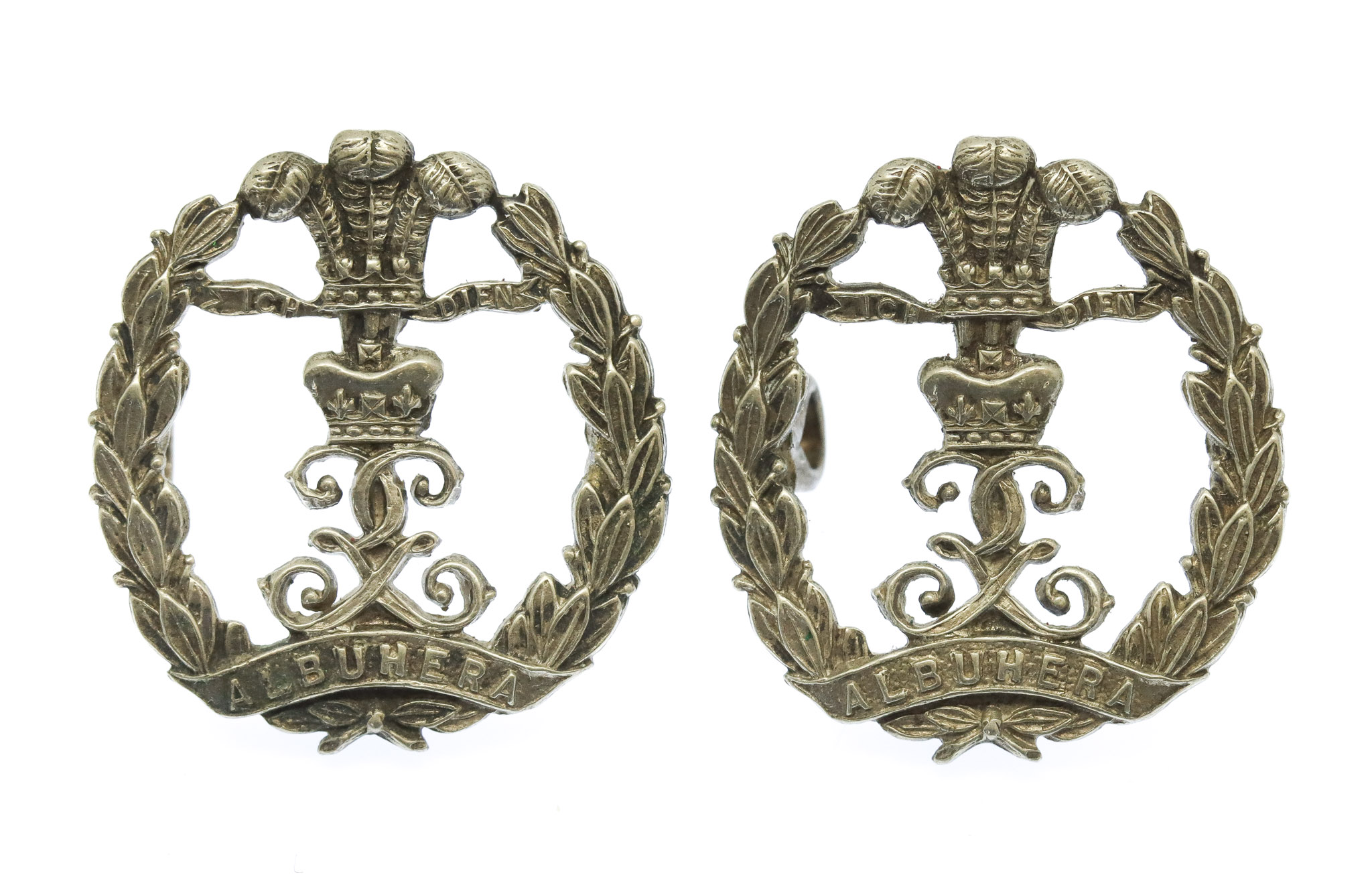 Pair of Middlesex Regiment Senior NCO's Silvered Collar Badges