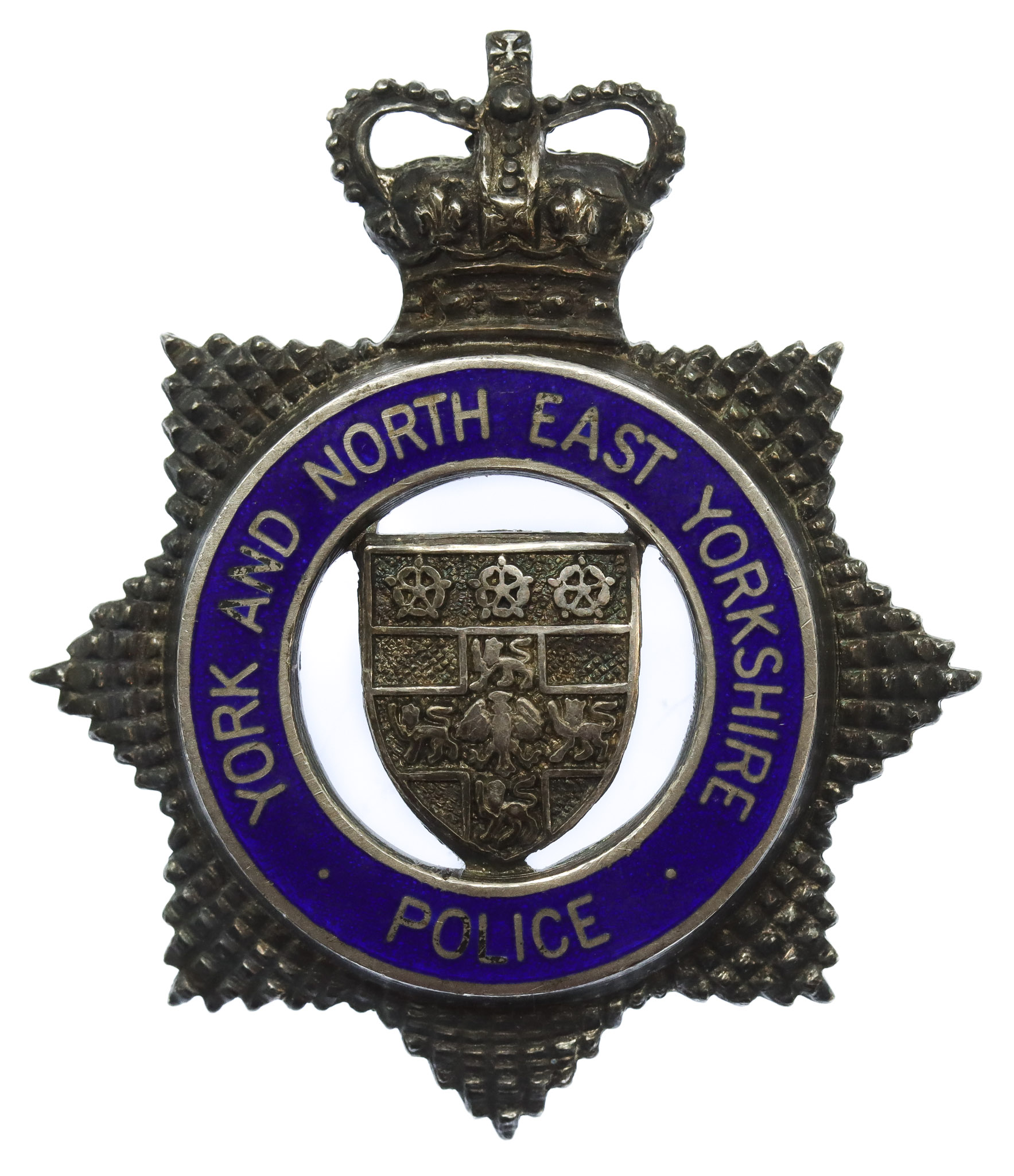 York and North East Yorkshire Police Senior Officer's Silvered & Enamel Cap Badge - Queen's Crown