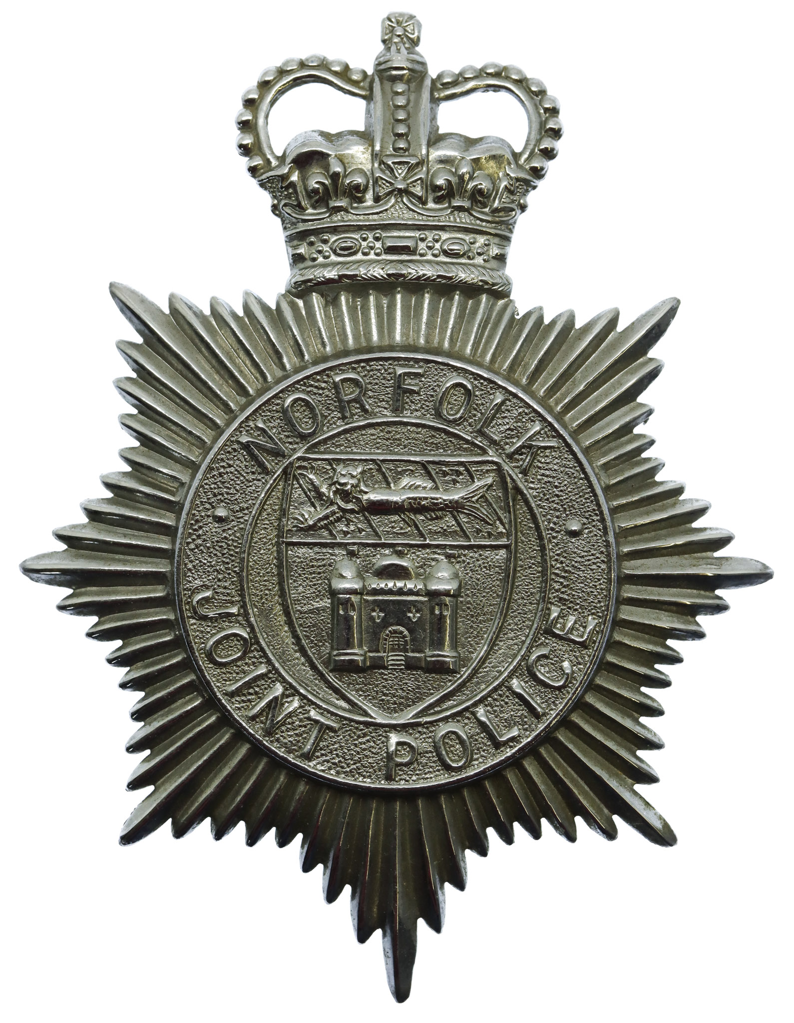 Norfolk Joint Police Helmet Plate - Queen's Crown