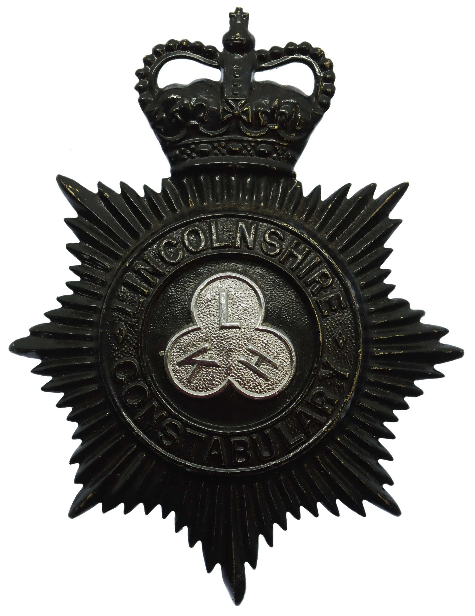 Lincolnshire Constabulary Night Helmet Plate - Queen's Crown