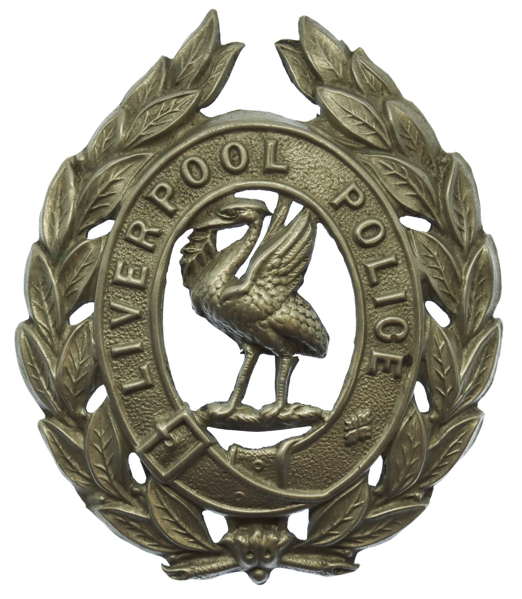 Liverpool City Police White Metal Wreath Helmet Plate