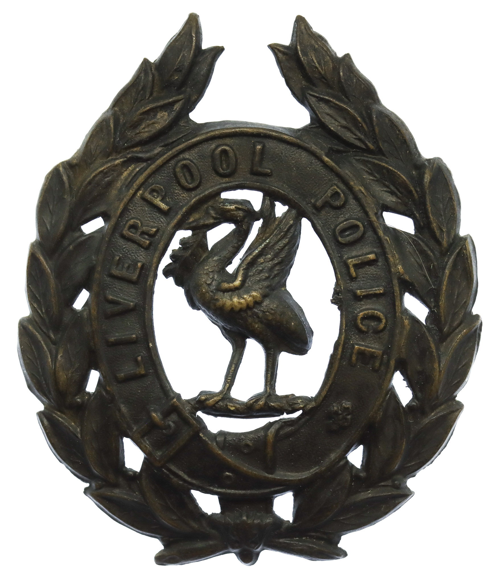 Liverpool City Police Blackened Brass Wreath Helmet Plate 