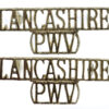 Pair of Lancashire Regiment (LANVCASHIRE/P.W.V.) Anodised (Staybrite) Shoulder Titles