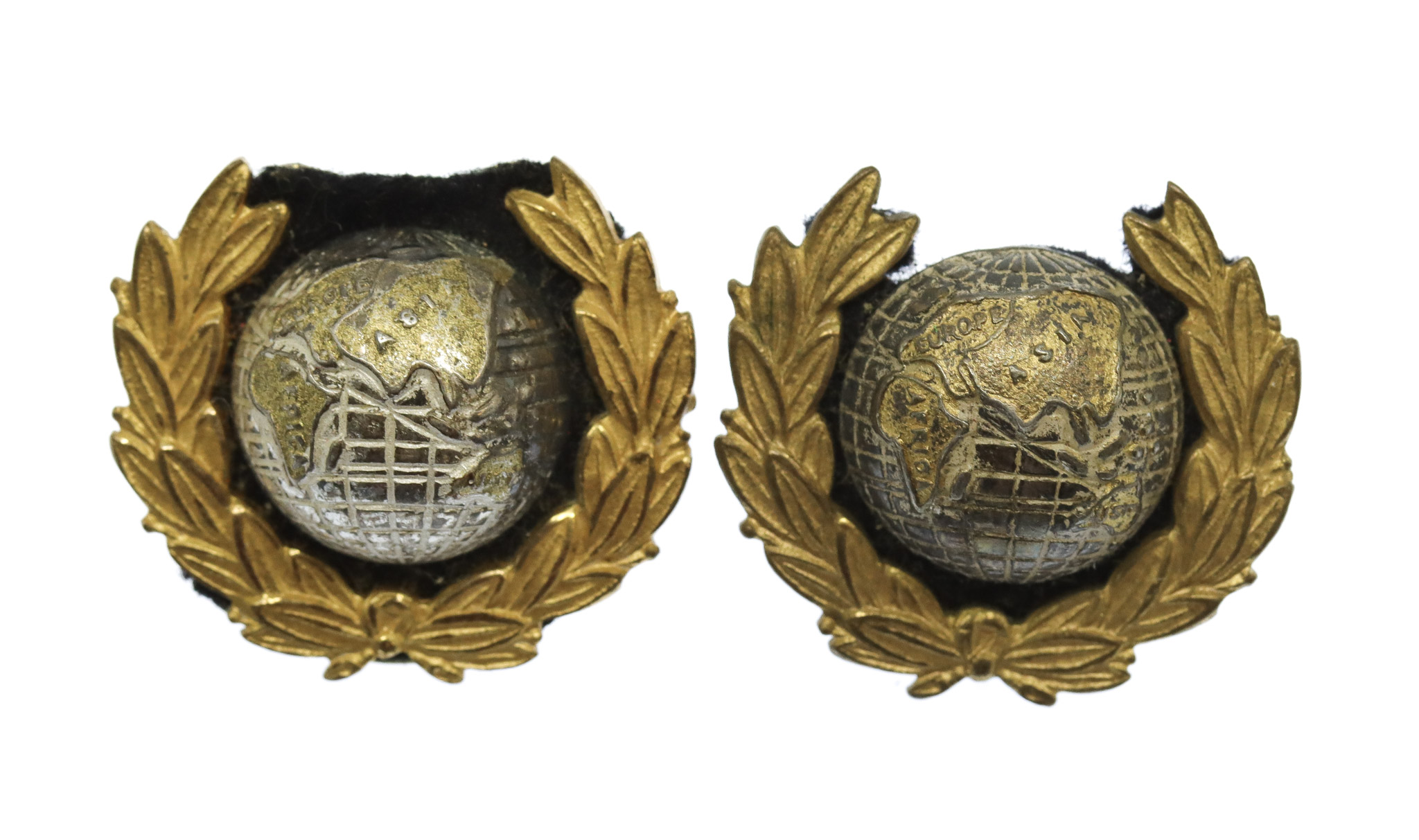 Pair of Royal Marines Officer's Dress Silvered & Gilt Collar Badges