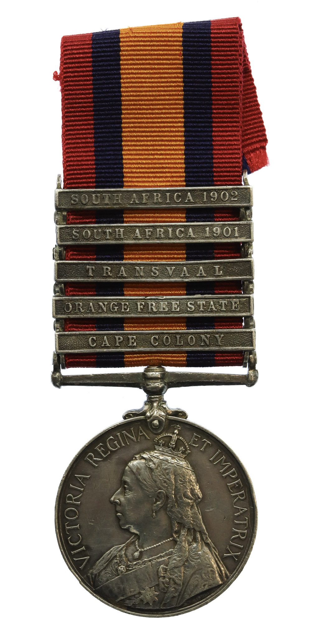 Queen's South Africa Medal (5 Clasps - Cape Colony, Orange Free State, Transvaal, South Africa 1901, South Africa 1902) - Pte. G. Clue, 2nd Bn. Northamptonshire Regiment