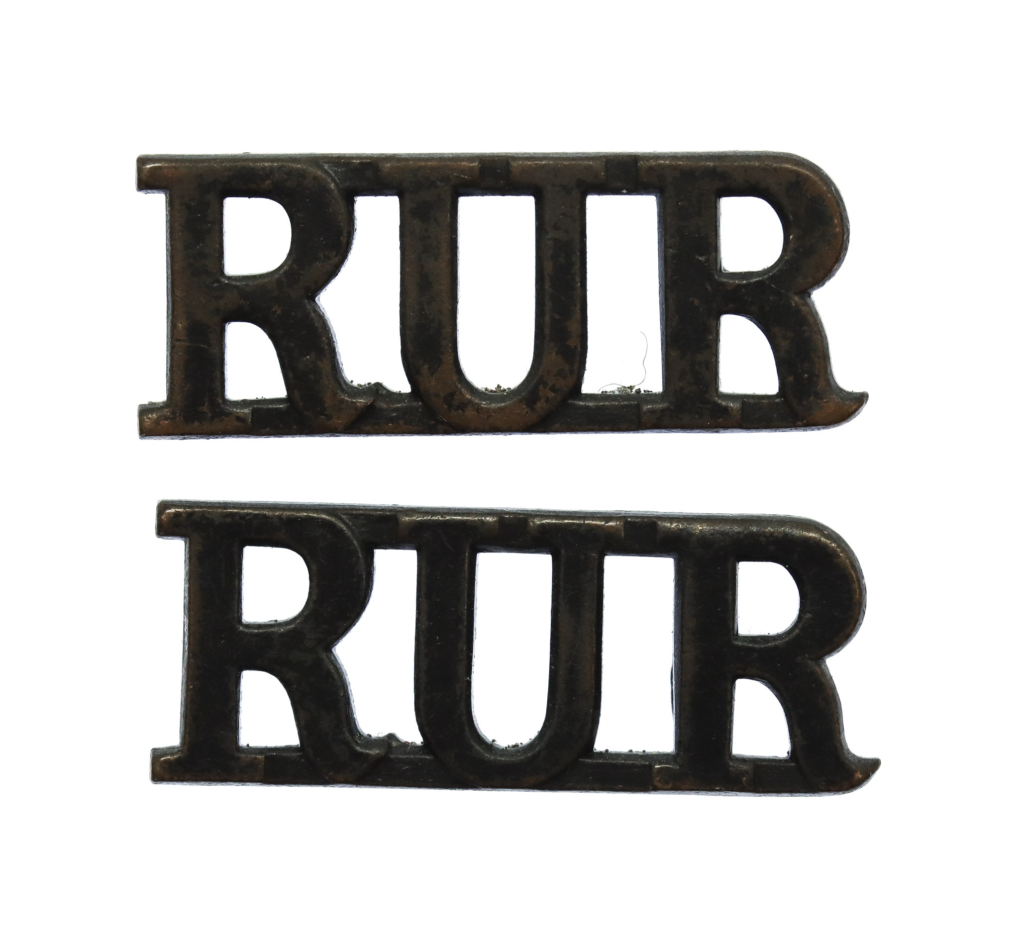 Pair of Royal Ulster Rifles (R.U.R.) Shoulder Titles