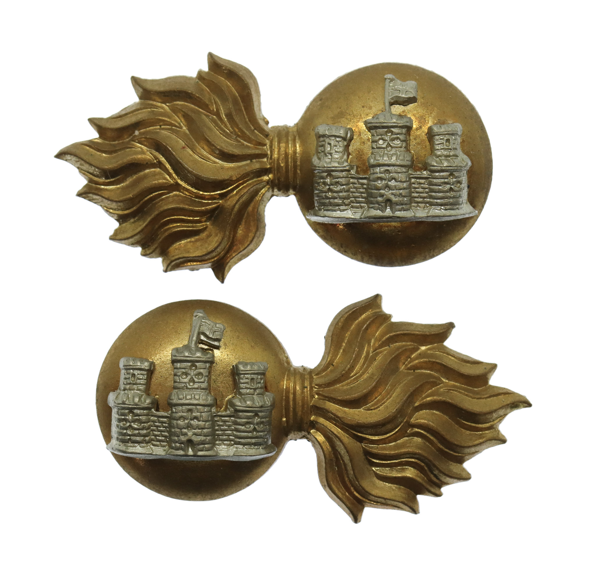 Pair of Royal Inniskilling Fusiliers Bi-Metal Collar Badges