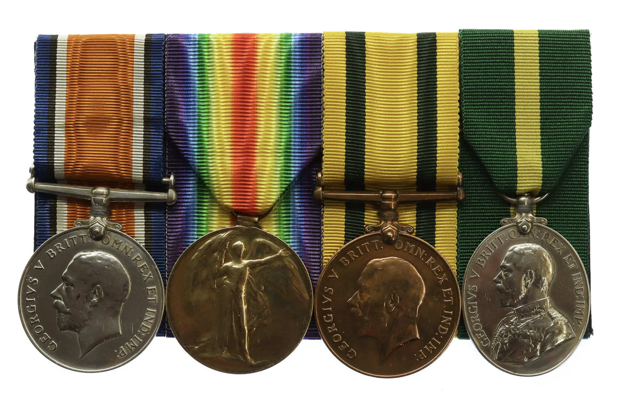 WW1 British War Medal, Victory Medal, T.F.W.M. and T.F.E.M. Medal Group of Four - W.O.2. W. Grey, Royal Artillery