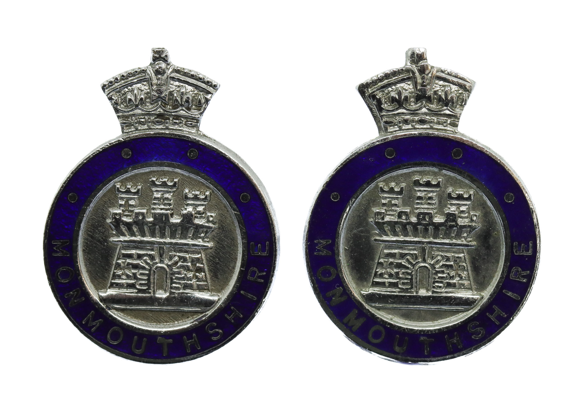 Pair of Monmouthshire Constabulary Enamelled Collar/Epaulette Badges