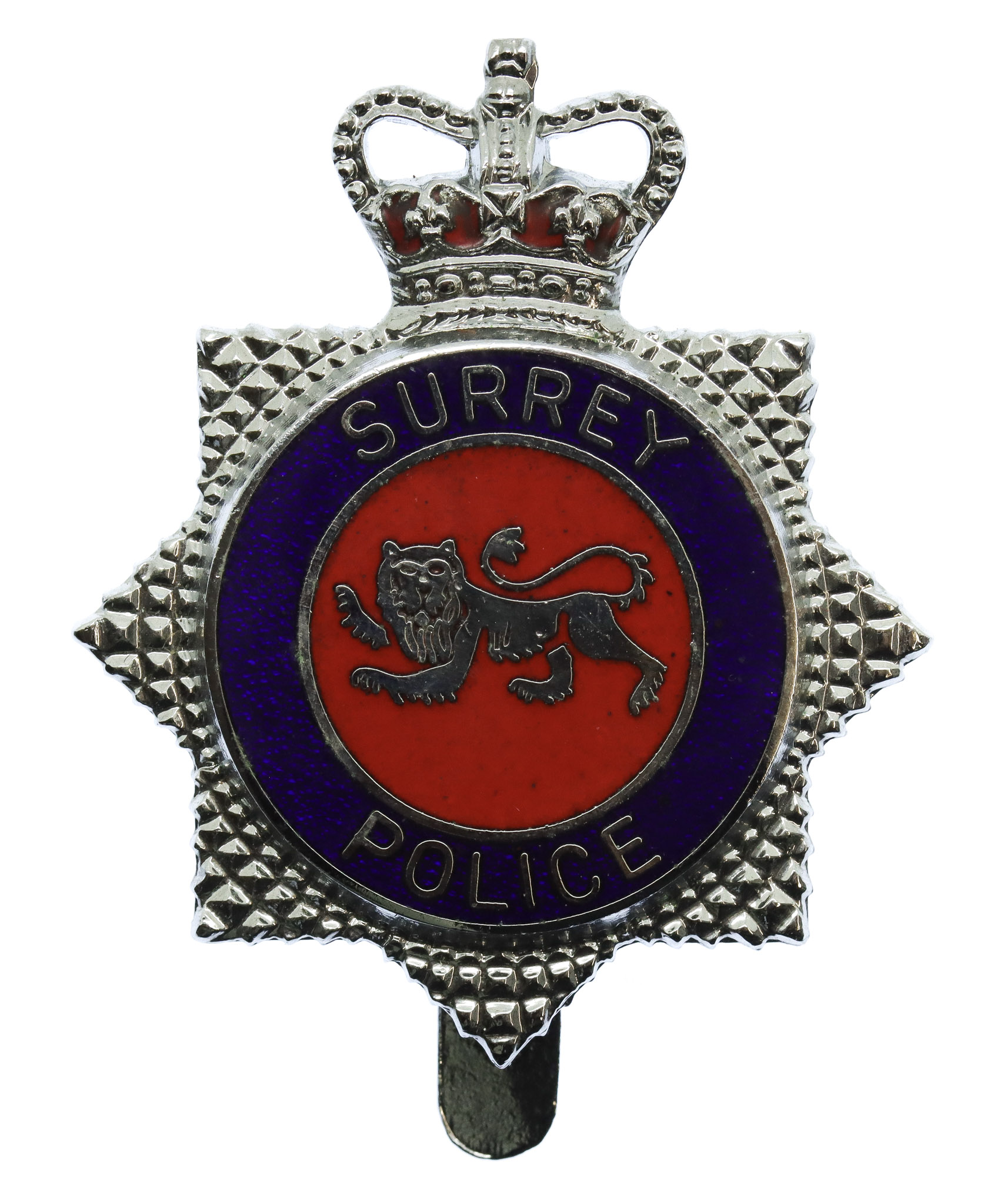 Surrey Police Enamelled Star Cap Badge - Queen's Crown
