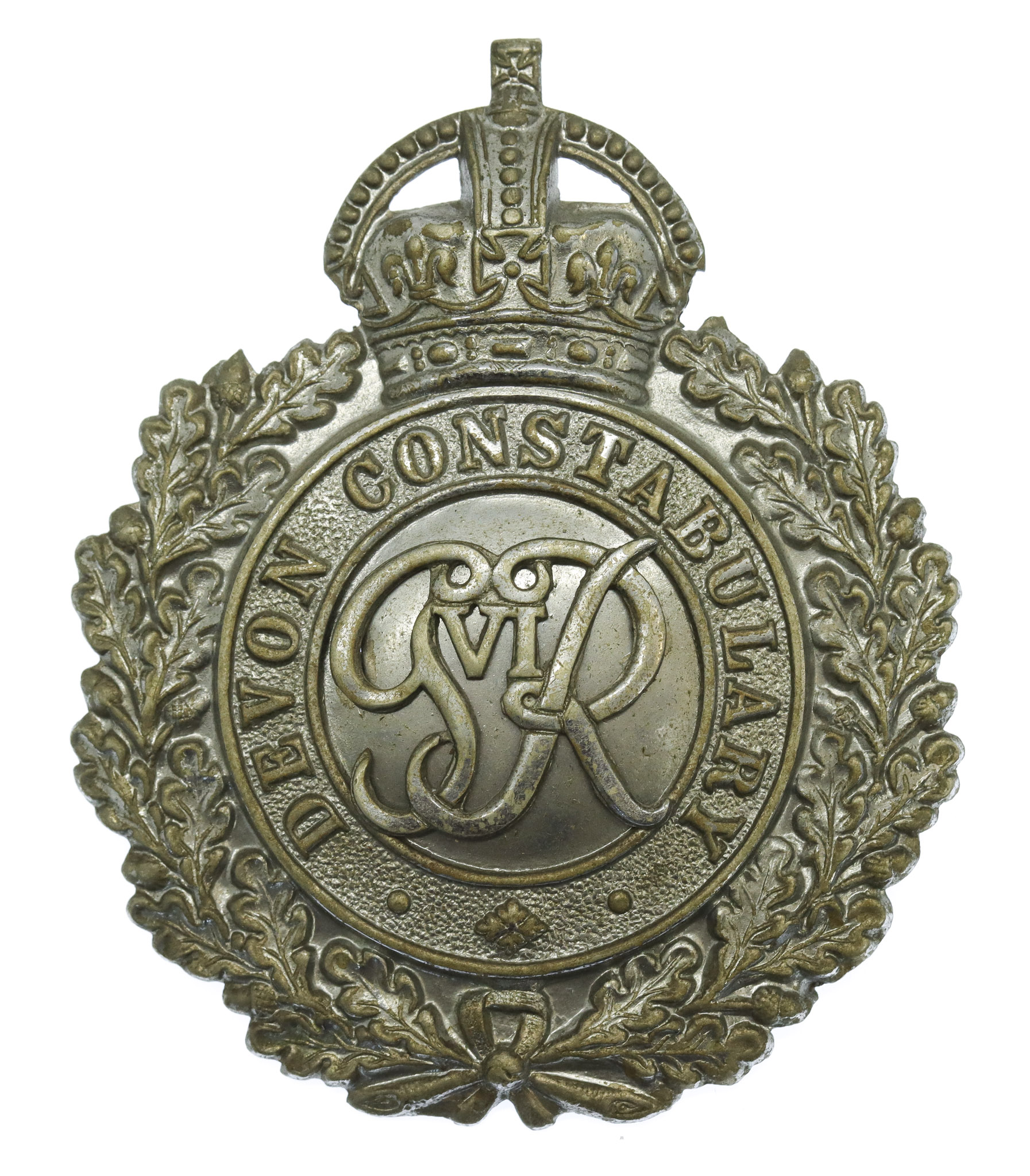 George VI Devon Constabulary Wreath Helmet Plate - King's Crown