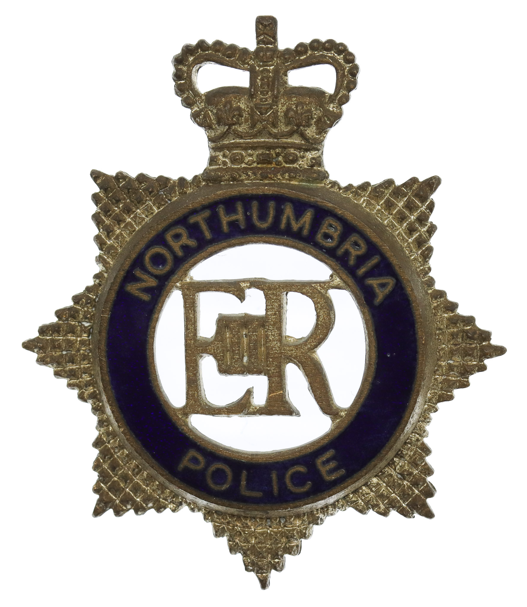 Northumbria Police Senior Officer's Silvered & Enamel Cap Badge - Queen's Crown