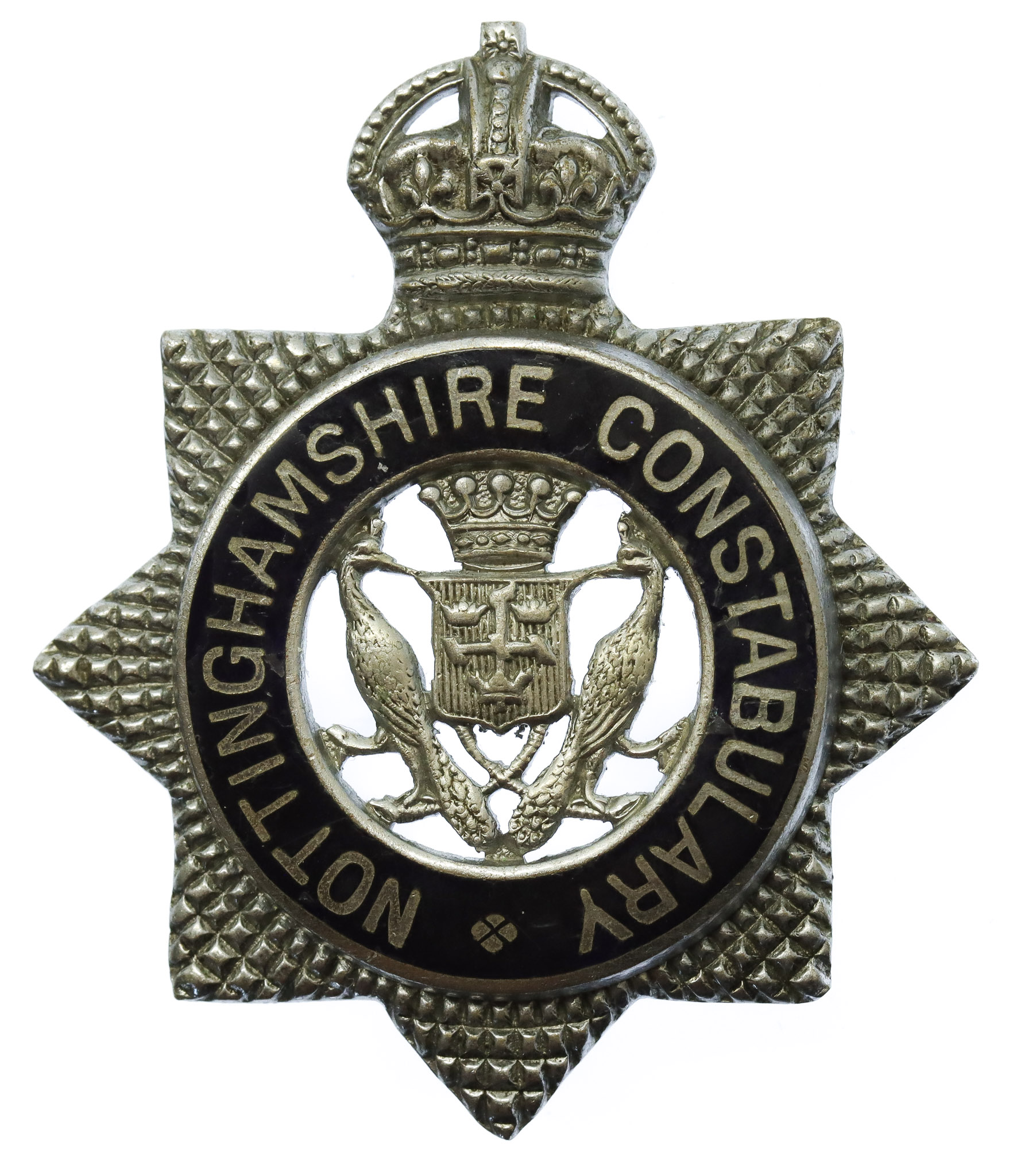 Nottinghamshire Constabulary Senior Officer's Enamelled Cap Badge - King's Crown (Missing one lug)