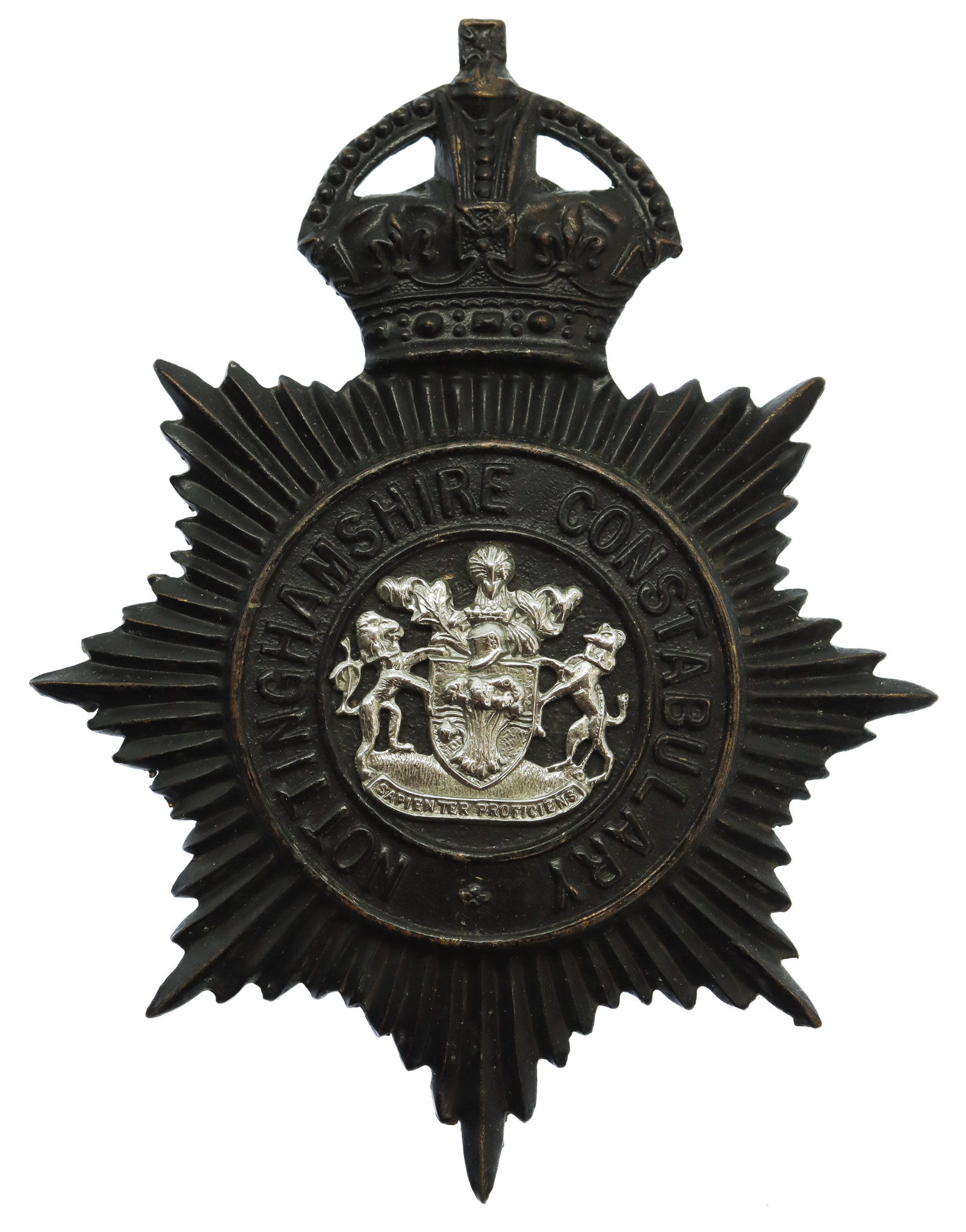 Nottinghamshire Constabulary Night Helmet Plate - King's Crown
