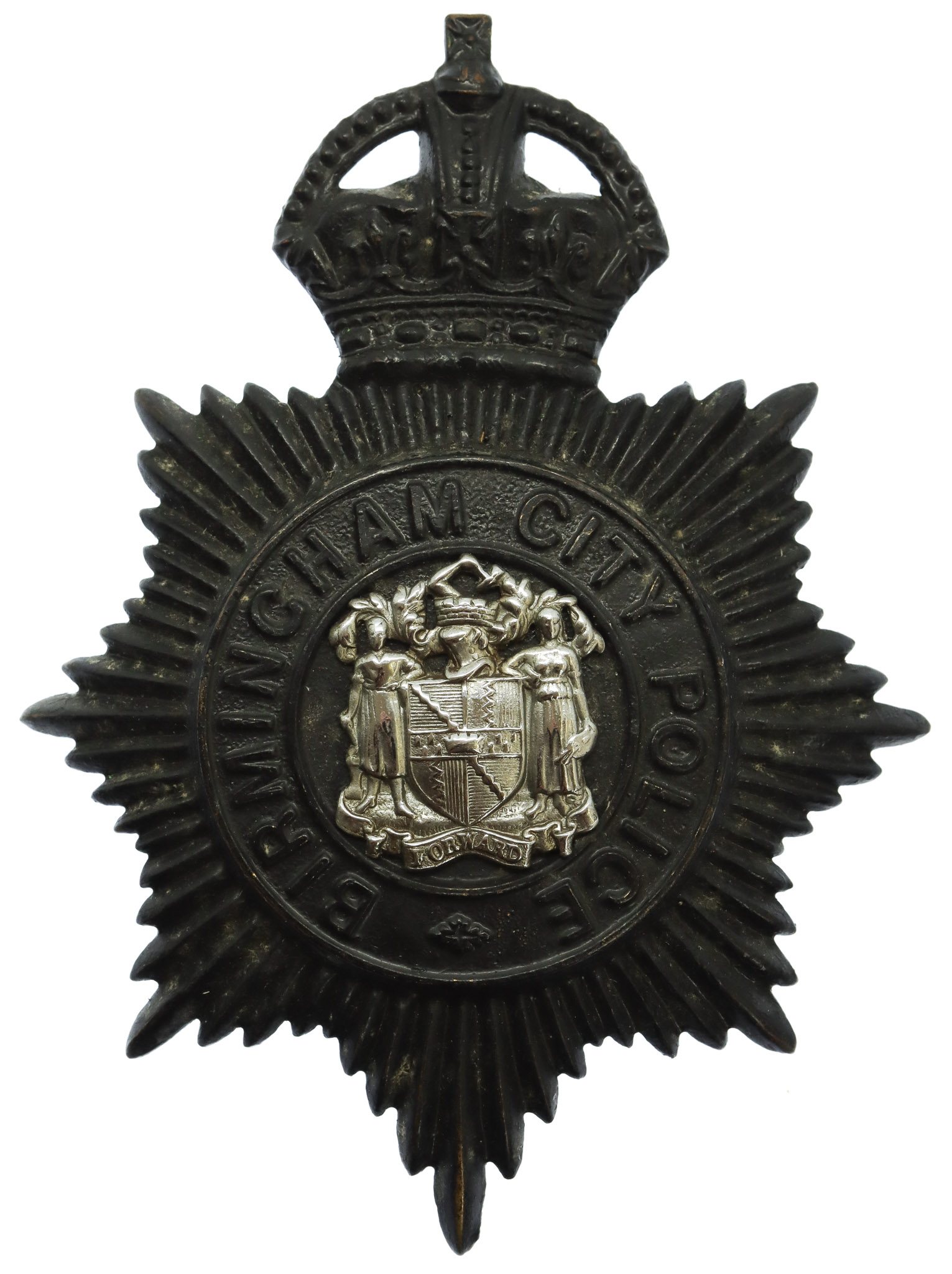 Birmingham City Police Night Helmet Plate - King's Crown