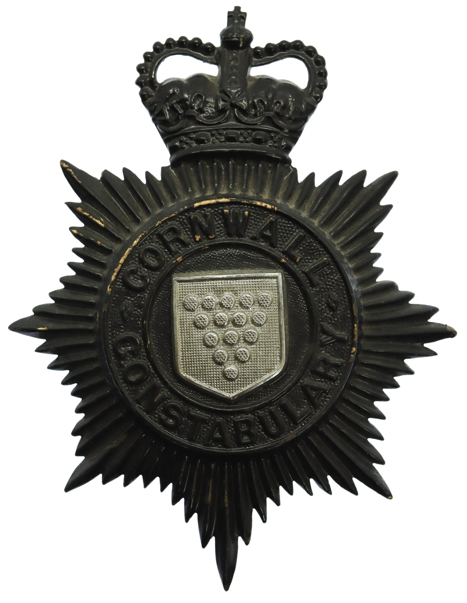 Cornwall Constabulary Night Helmet Plate - Queen's Crown