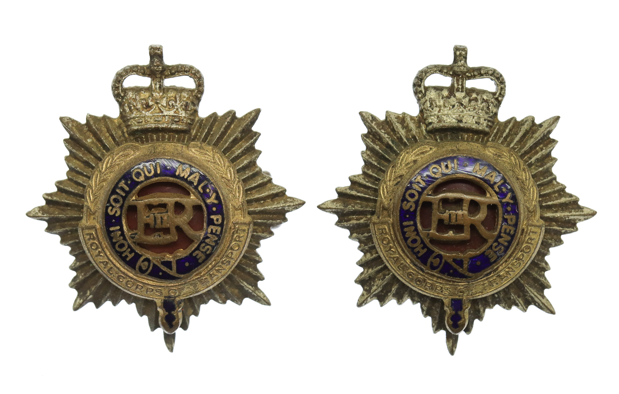 Pair of Royal Corps of Transport (R.C.T.) Officer's Collar Badges